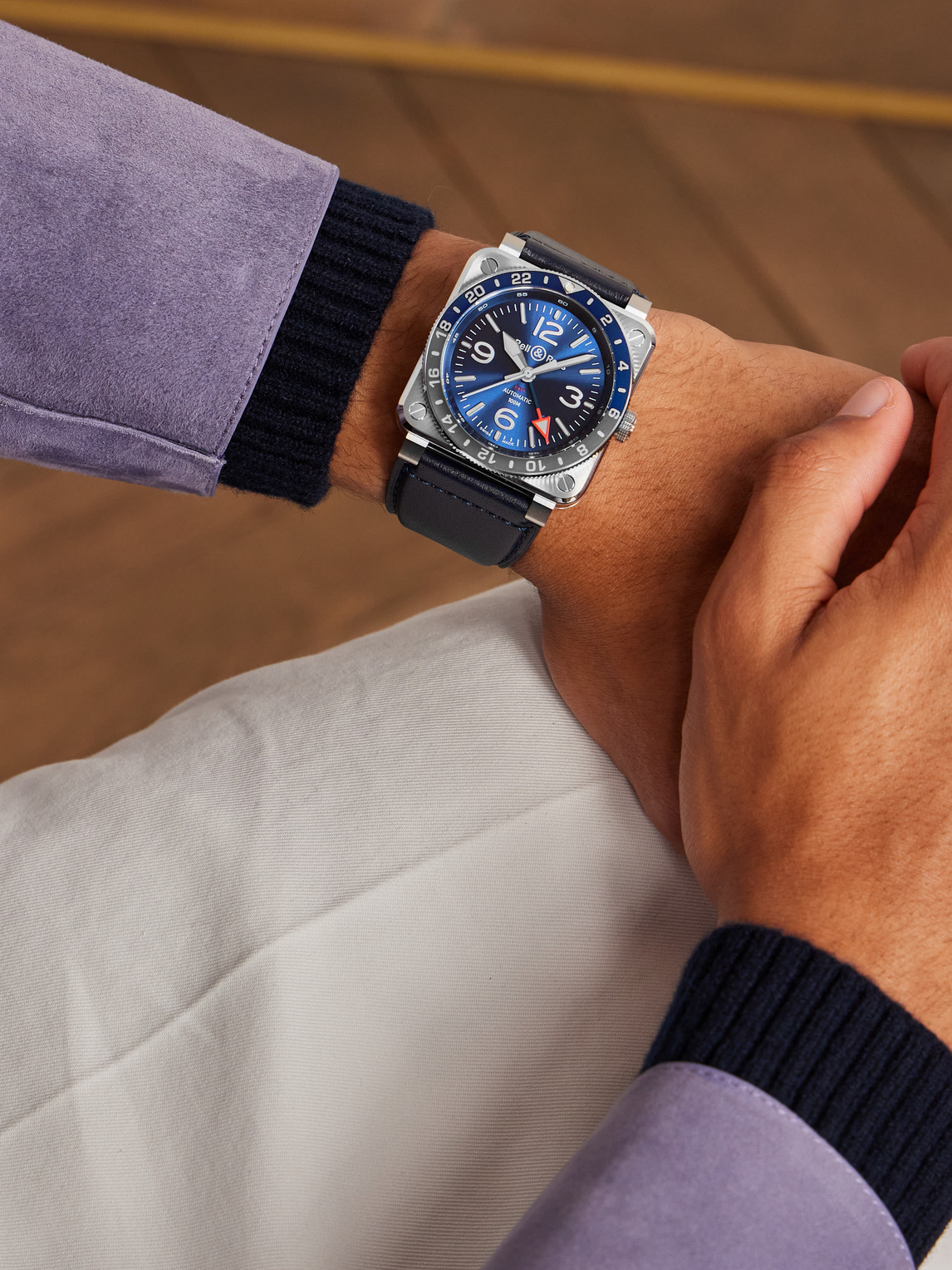 BR 03-93 GMT BLUE Automatic Stainless Steel Watch, Ref. BR0393-BLU-ST/SCA — 2