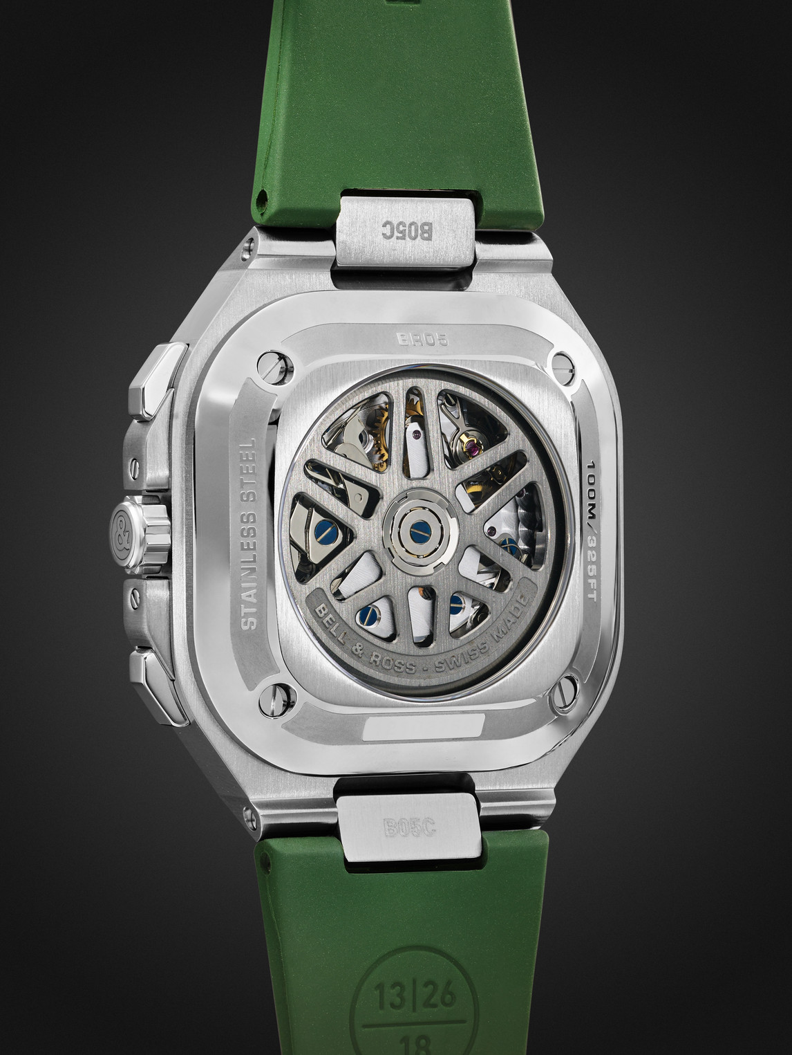 Shop Bell & Ross Br 05 Automatic Chronograph 42mm Stainless Steel And Rubber Watch, Ref. No. Br05c-gn-st/srb In Green