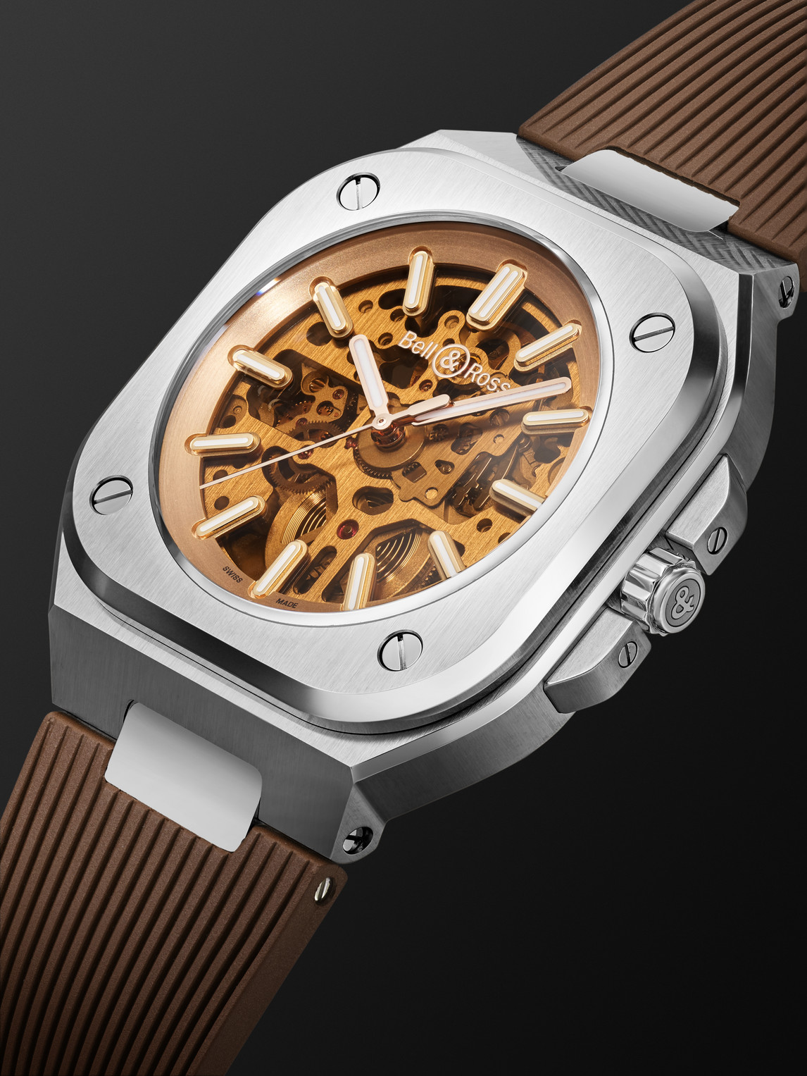  Bell & Ross - Br 05 Skeleton Gold Automatic 40mm Stainless Steel And Rubber Watch, Ref. No. Br05a-ch-skst/srb - Men - Gold 