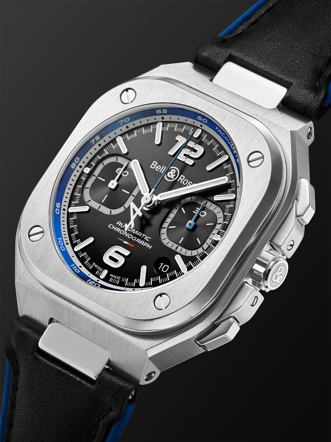  Bell & Ross - Br 05 Alpine Automatic Chronograph 42mm Stainless Steel And Leather Watch, Ref. No. Br05c-a523-st/sca - Men - Black 
