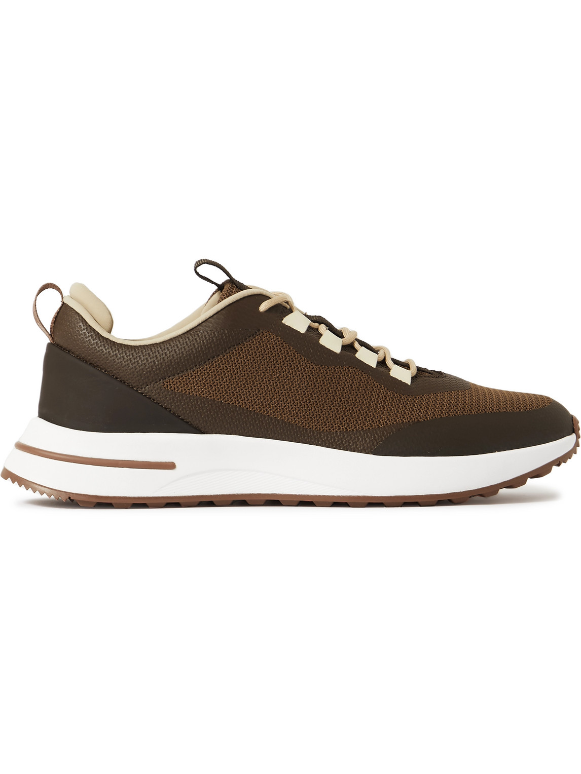 Loro Piana Weekend Walk Leather-trimmed Mesh Sneakers In Brown