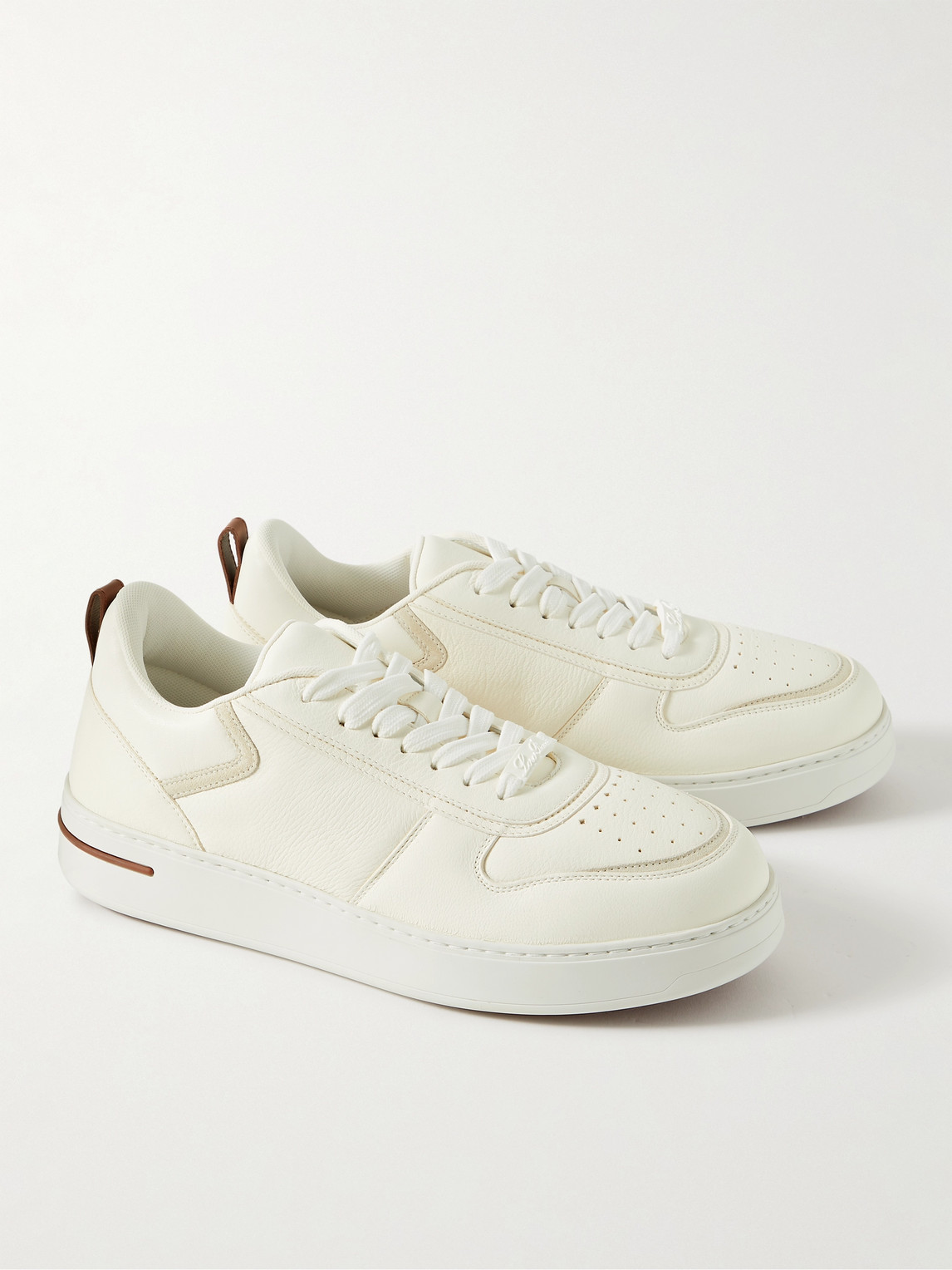 Shop Loro Piana Newport Walk 2.0 Suede-trimmed Leather Sneakers In White