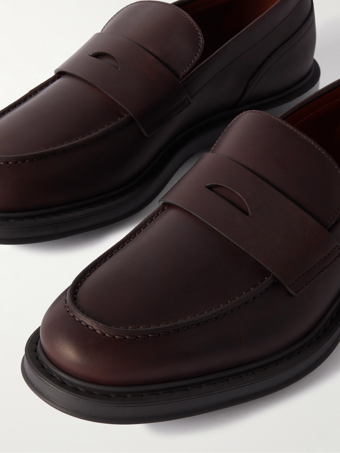 Shop Loro Piana Travis Leather Penny Loafers In Brown