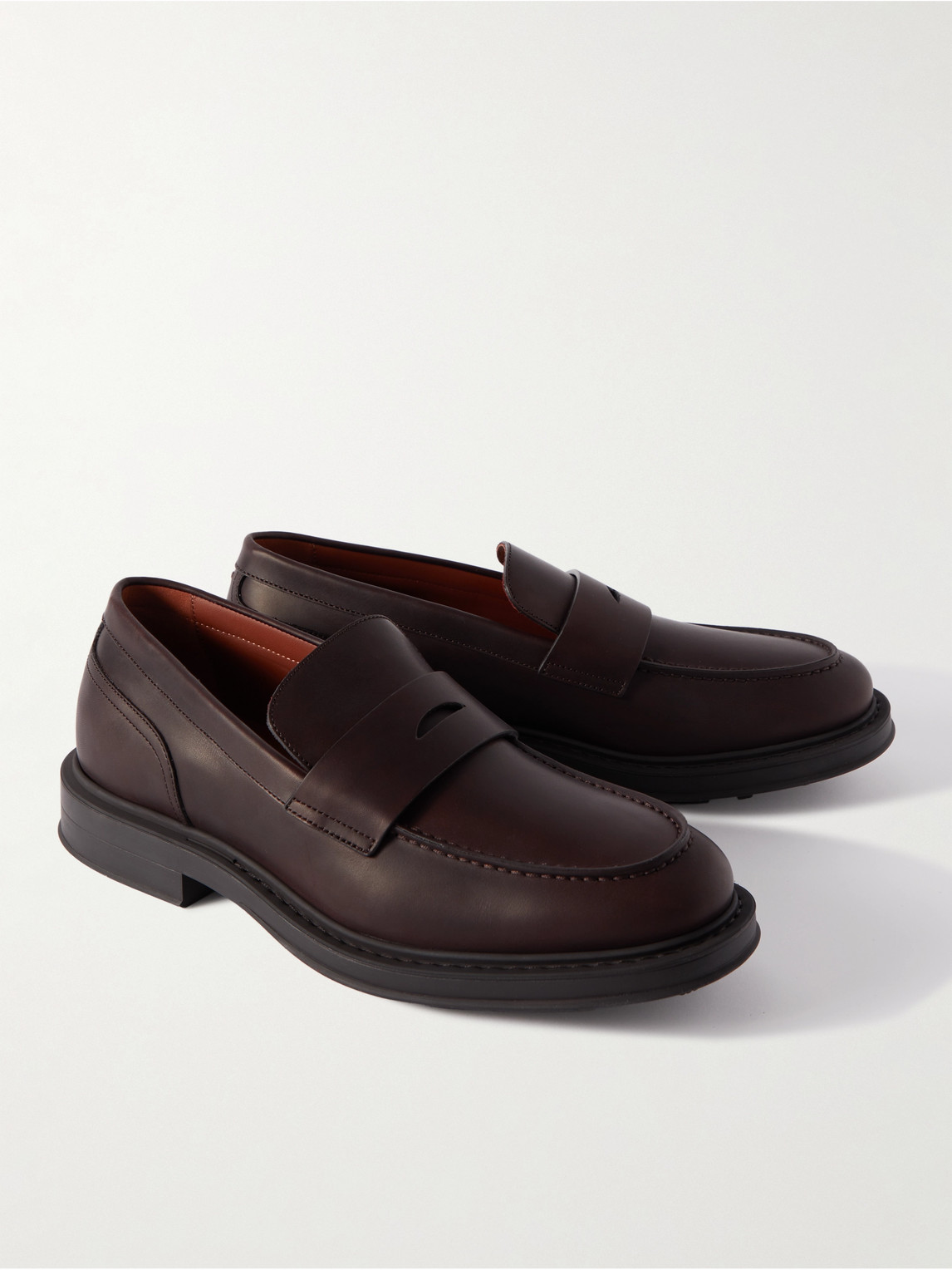 Shop Loro Piana Travis Leather Penny Loafers In Brown