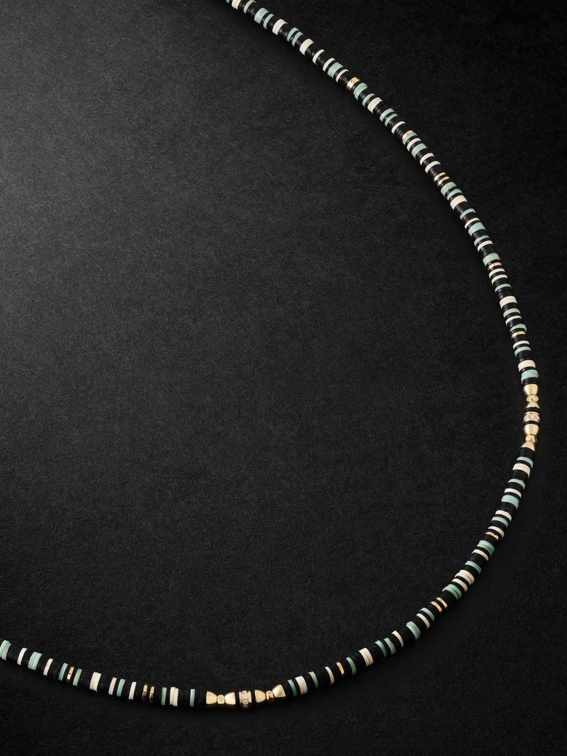 Maor Housa 18-karat Gold, Amazonite And Diamond Beaded Necklace In Green