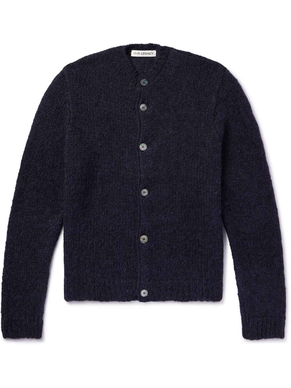 Shop Our Legacy Opa Brushed Ribbed-knit Cardigan In Blue