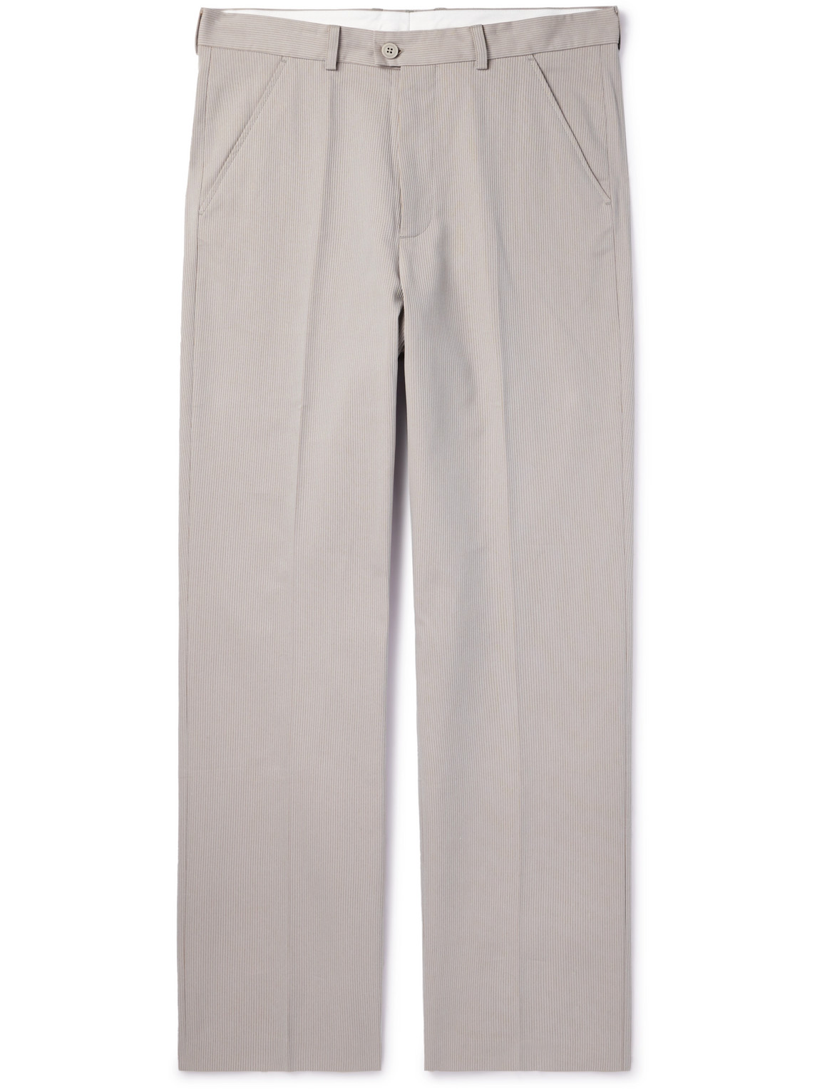 Our Legacy Darien Straight-leg Pleated Striped Cotton-blend Trousers In Gray