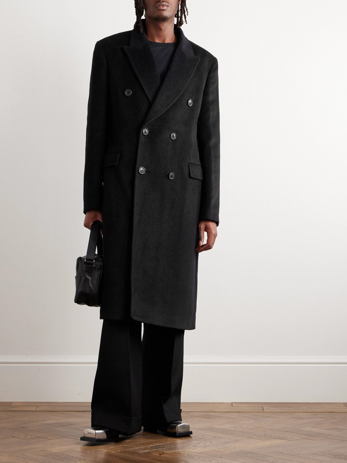 Our Legacy Whale Double-breasted Mohair-blend Coat In Black