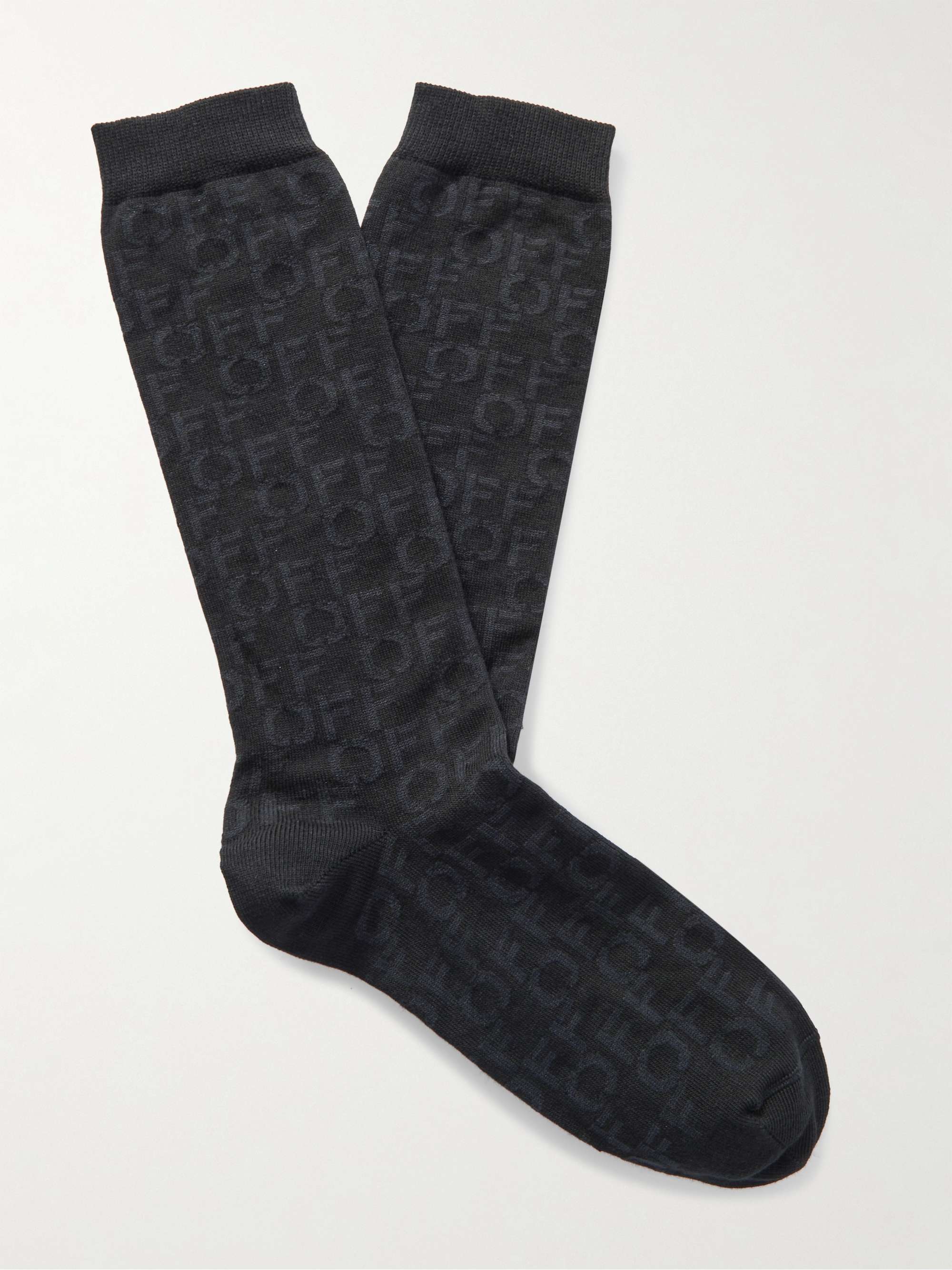 Off-White Men's Monogrammed Printed Cotton-Blend Socks