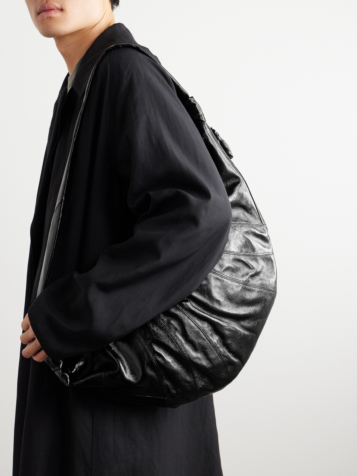 Lemaire Croissant Large Coated-cotton Messenger Bag In Black