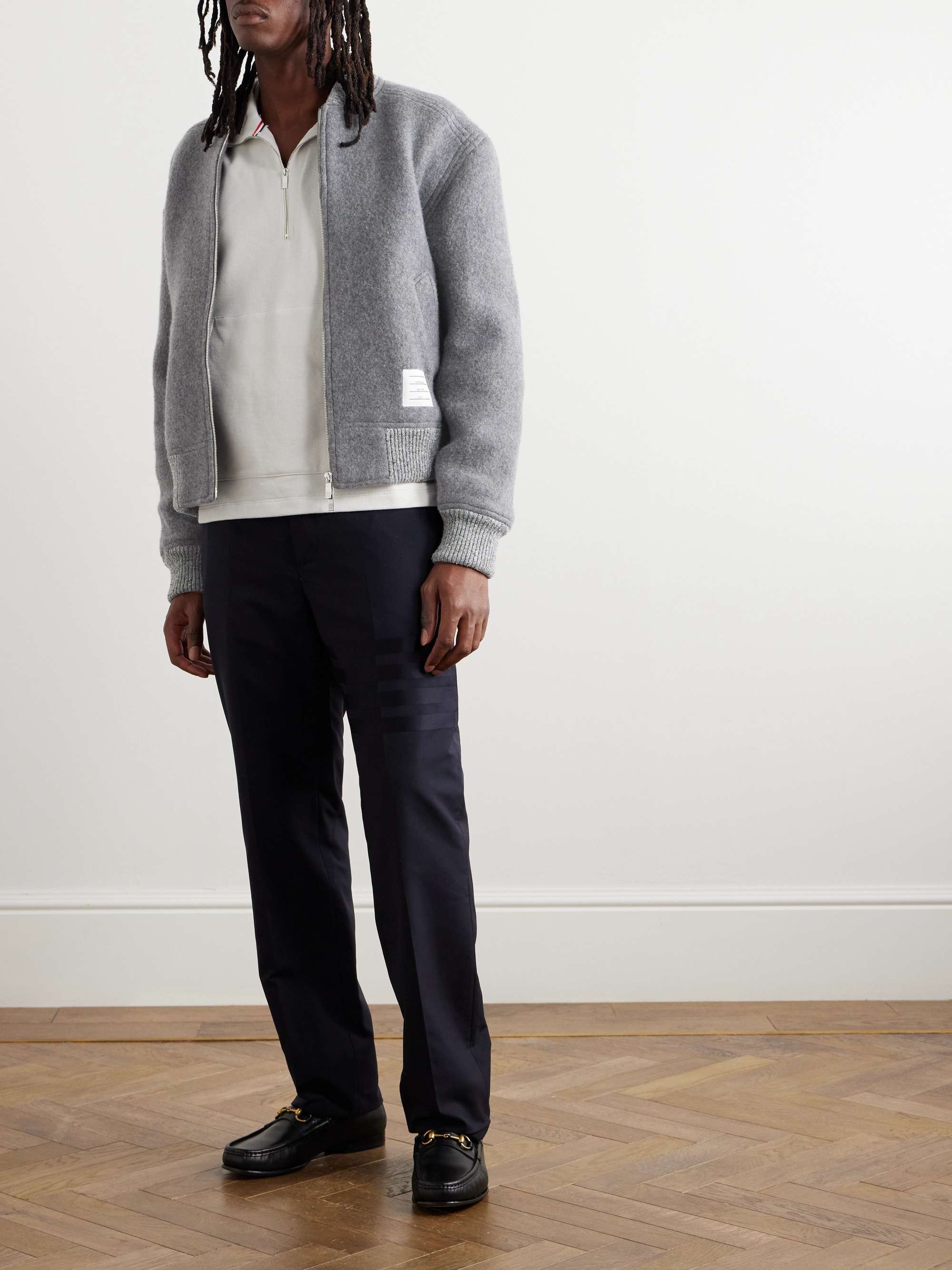 THOM BROWNE Logo-Appliquéd Webbing-Trimmed Wool-Felt Jacket for Men ...