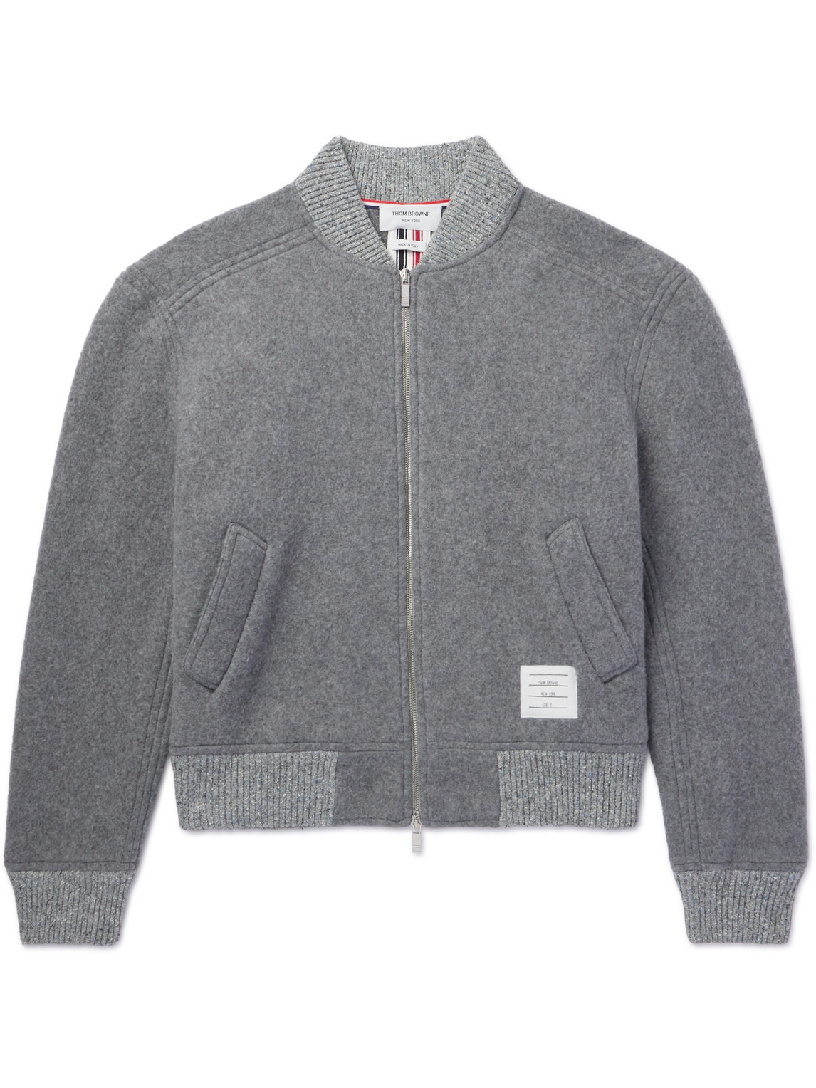 Thom Browne Grosgrain-trimmed Wool Bomber Jacket In Gray