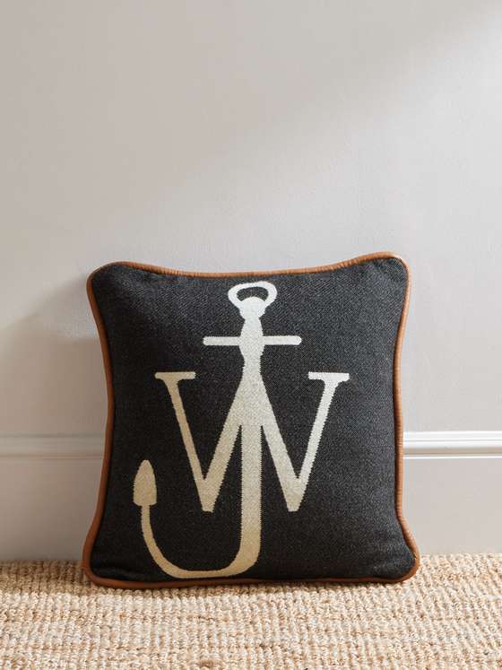 mrporter.com | Leather-Trimmed Logo-Jacquard Merino Wool-Blend Cushion
