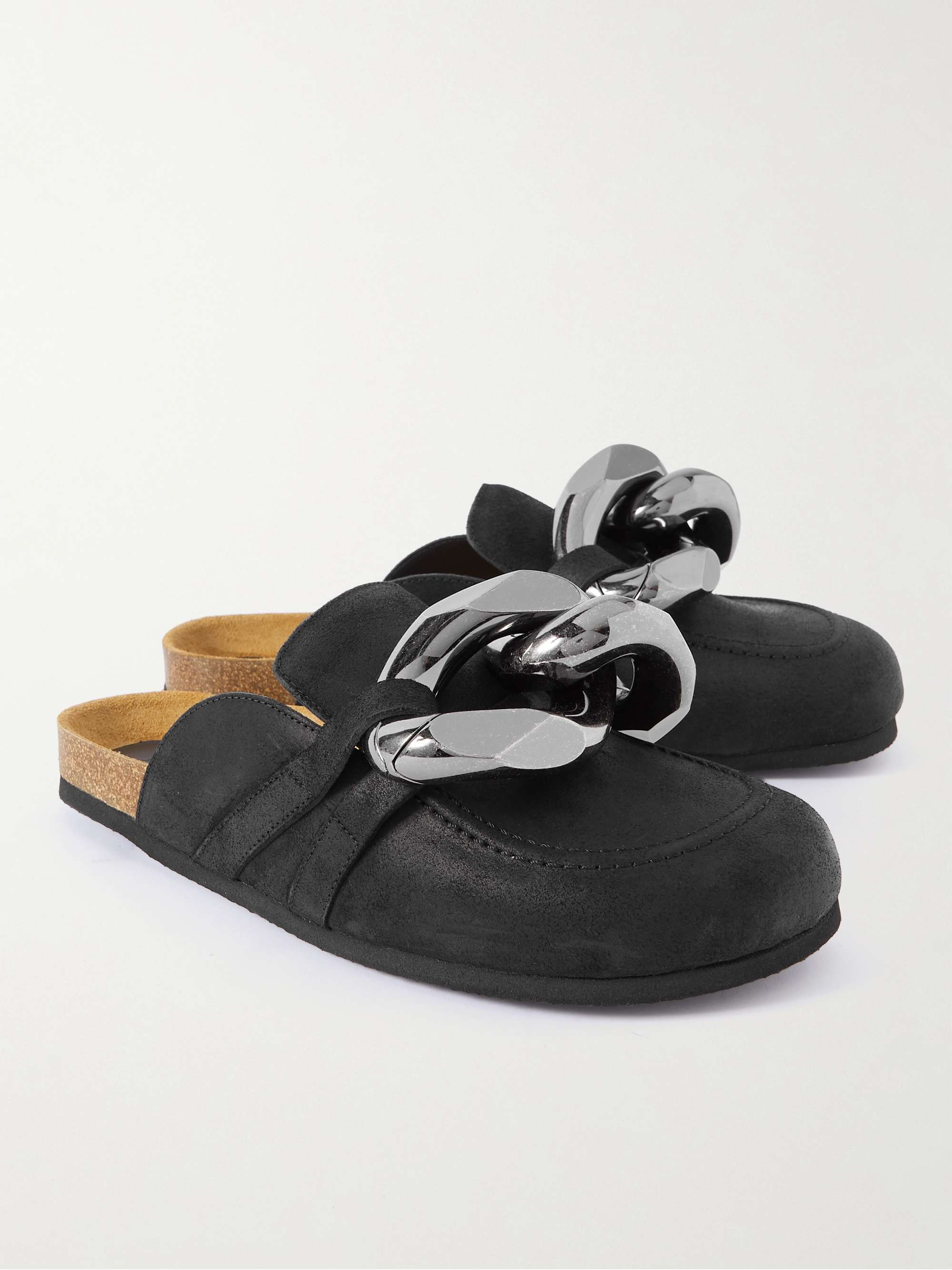 JW ANDERSON Chain-Embellished Leather Backless Loafers
