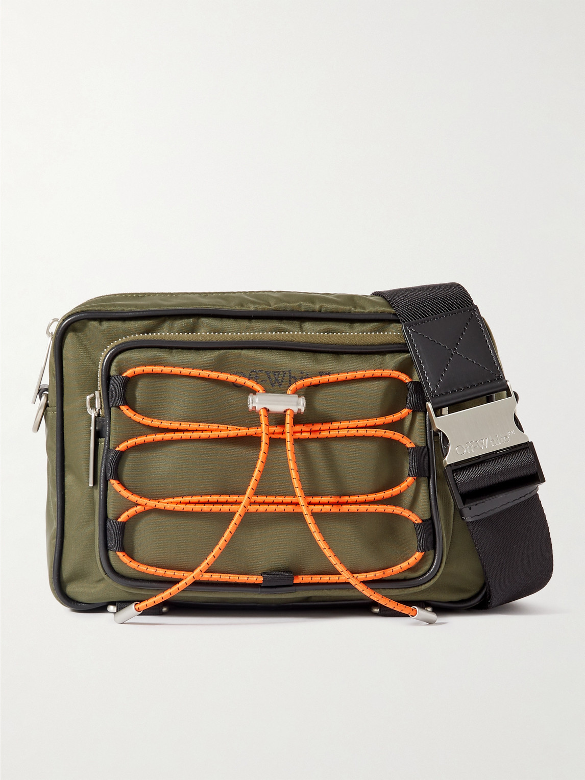 Off-white Courrier Logo-print Leather-trimmed Shell Messenger Bag In Green