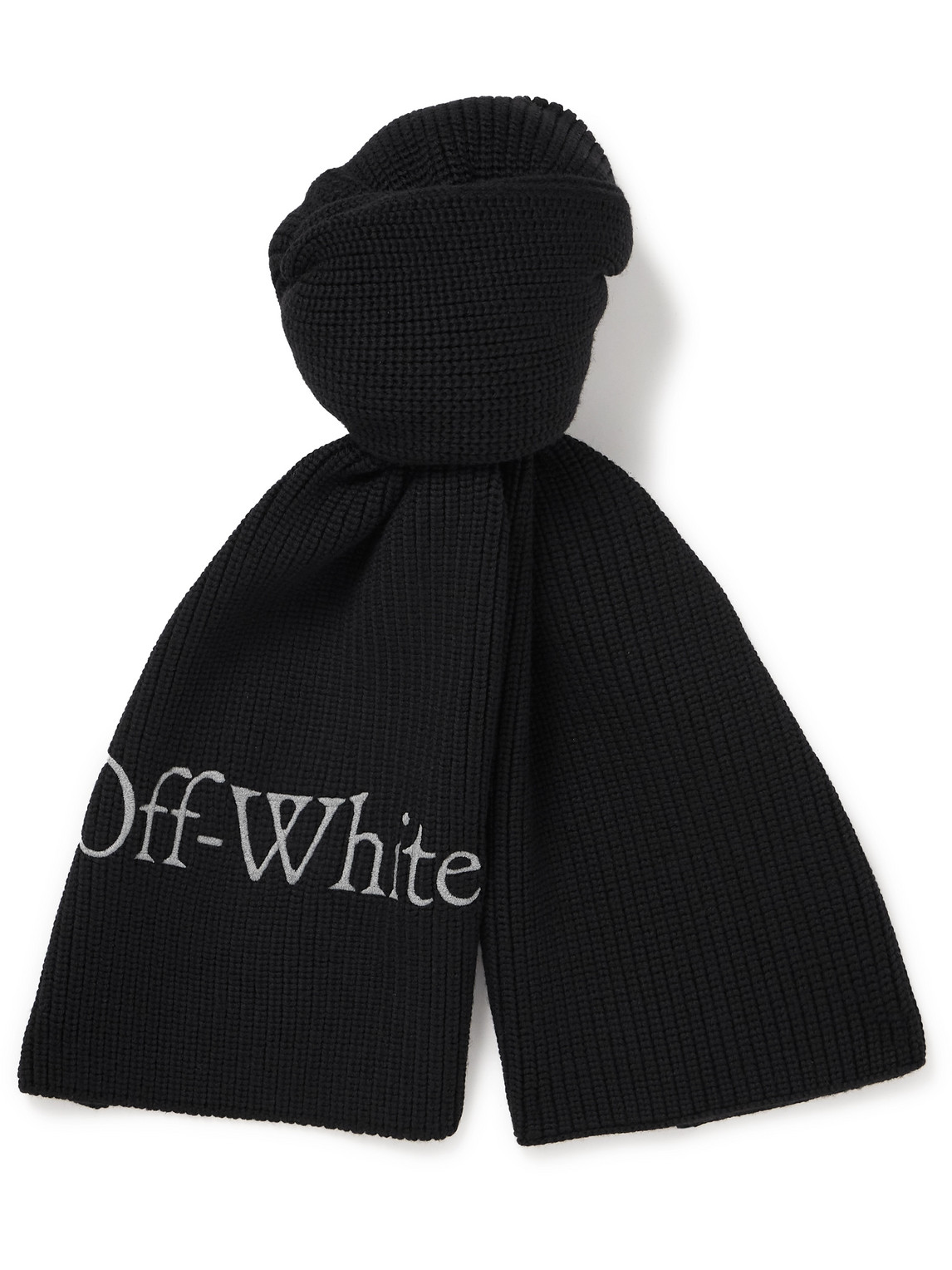 Shop Off-white Bookish Logo-embroidered Virgin Wool Scarf In Black