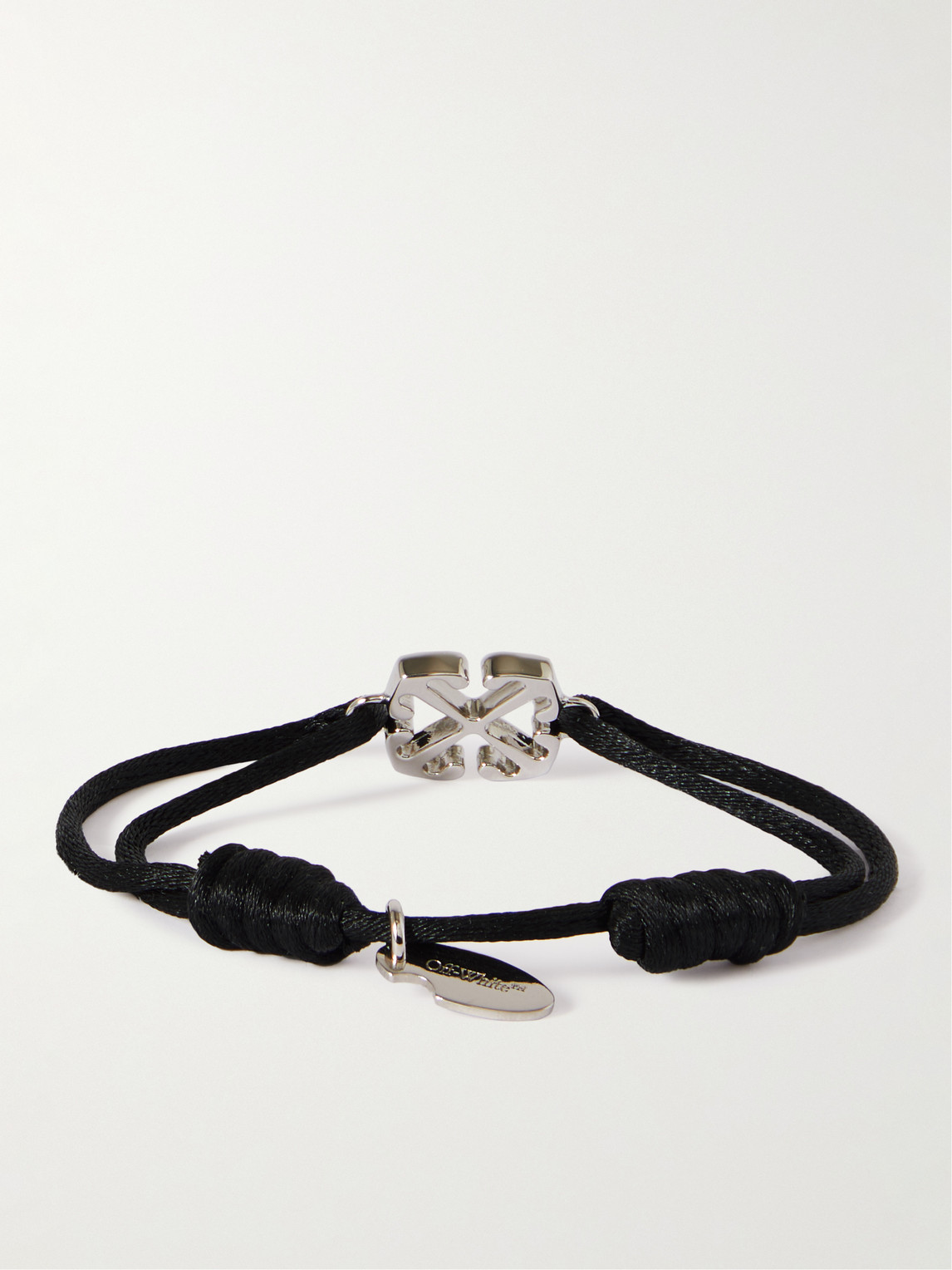 Shop Off-white Arrow Silver-tone And Cord Bracelet In Black