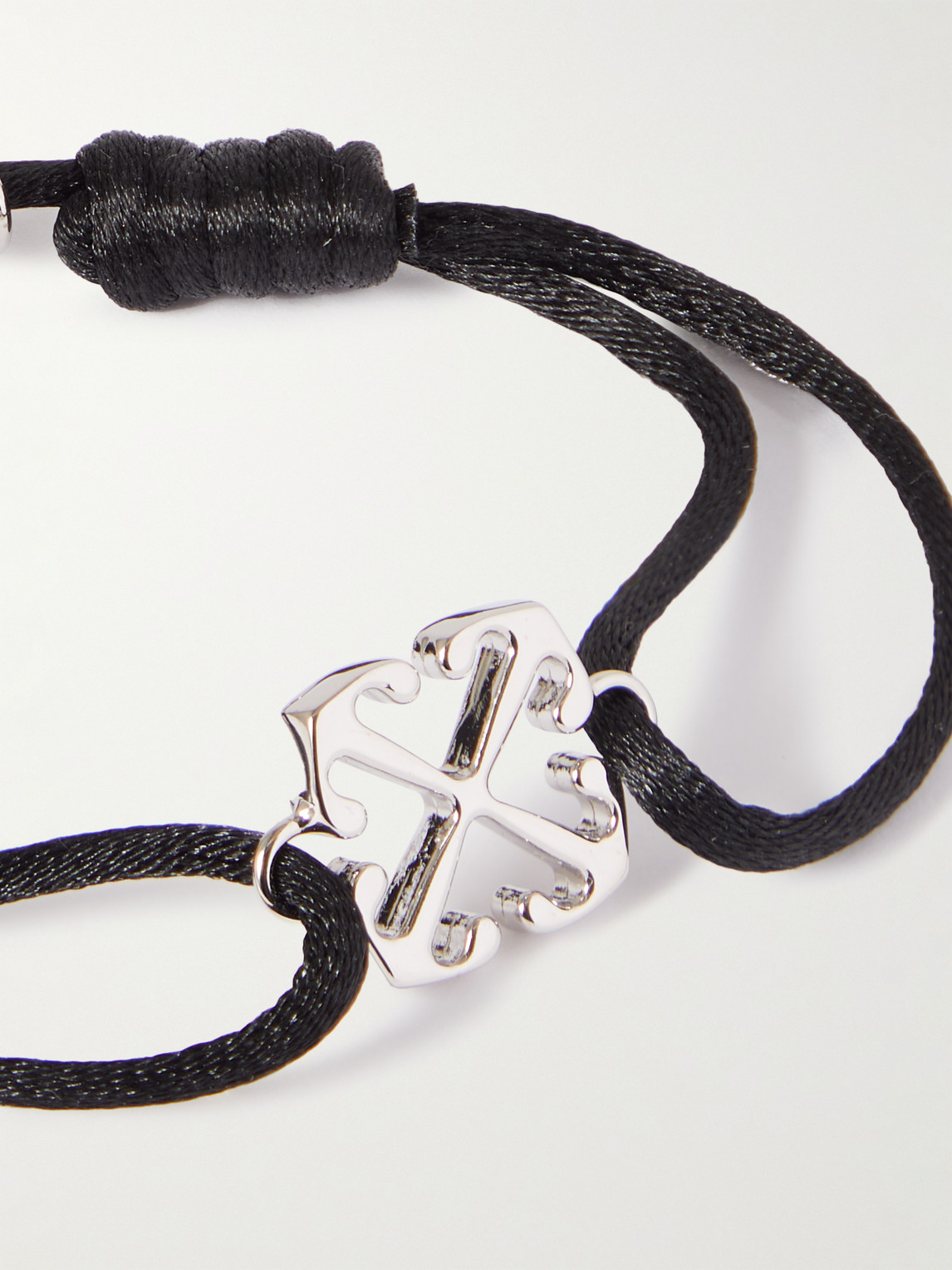 Shop Off-white Arrow Silver-tone And Cord Bracelet In Black