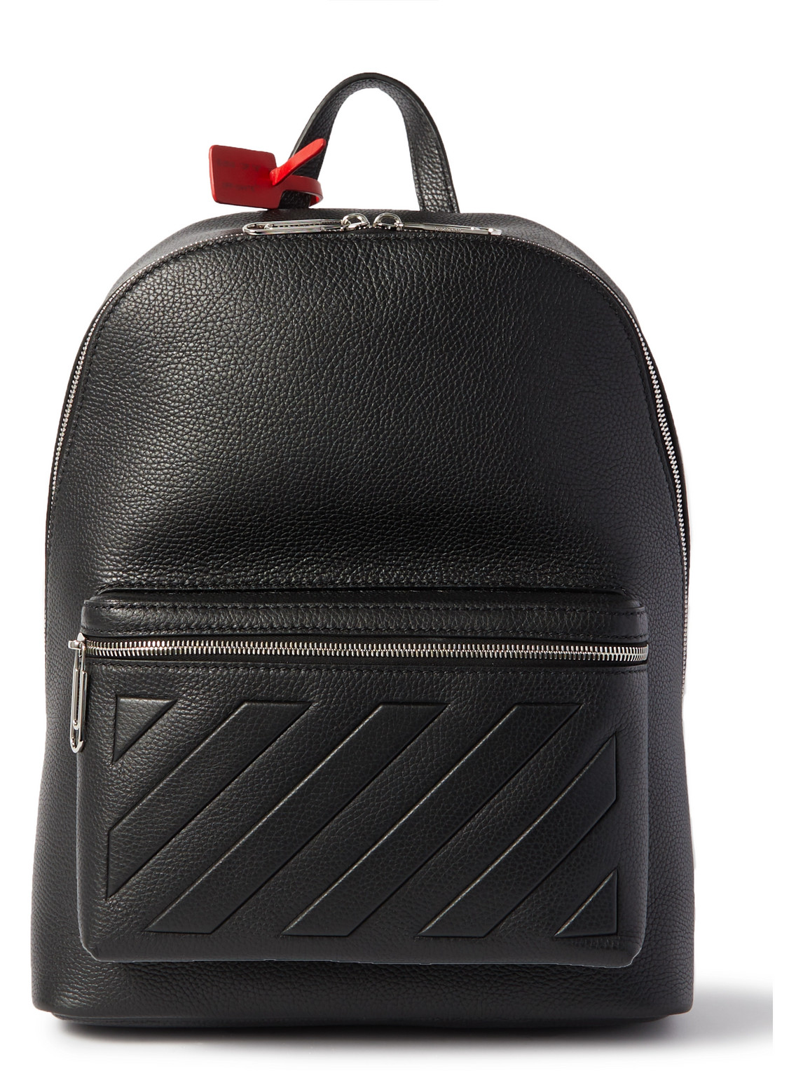 Off-white Binder Embossed Full-grain Leather Backpack In Black
