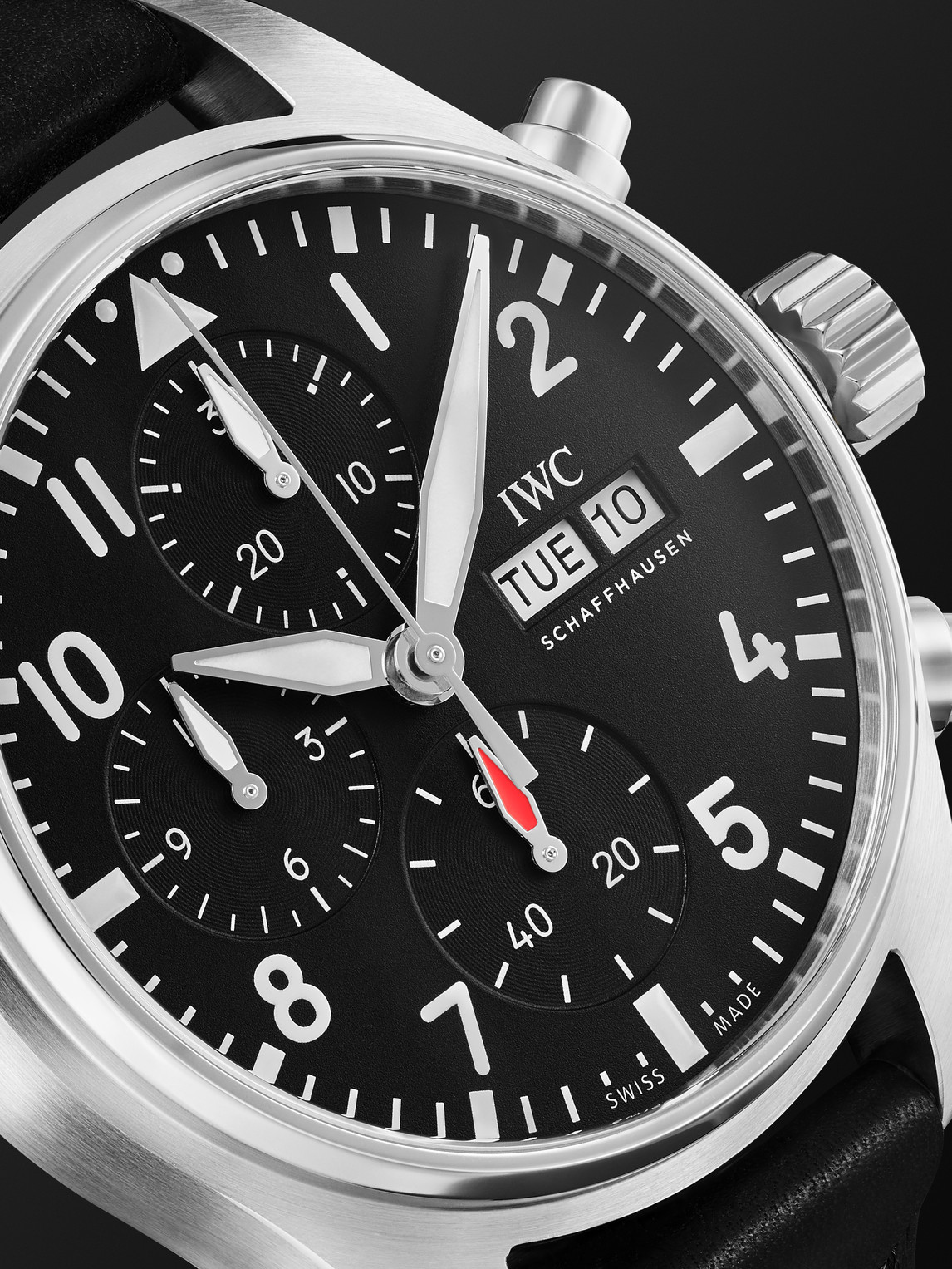 Shop Iwc Schaffhausen Pilot's Automatic Chronograph 41mm Stainless Steel And Leather Watch, Ref. No. Iwiw388111 In Black