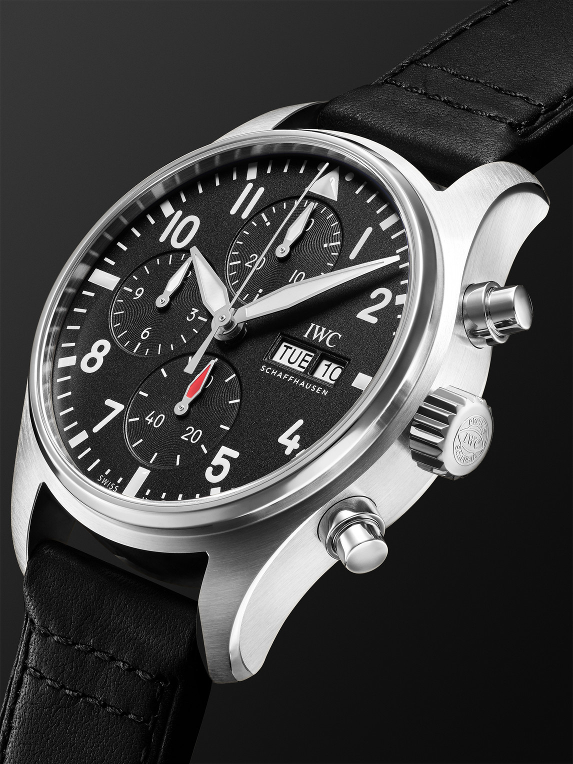Shop Iwc Schaffhausen Pilot's Automatic Chronograph 41mm Stainless Steel And Leather Watch, Ref. No. Iwiw388111 In Black