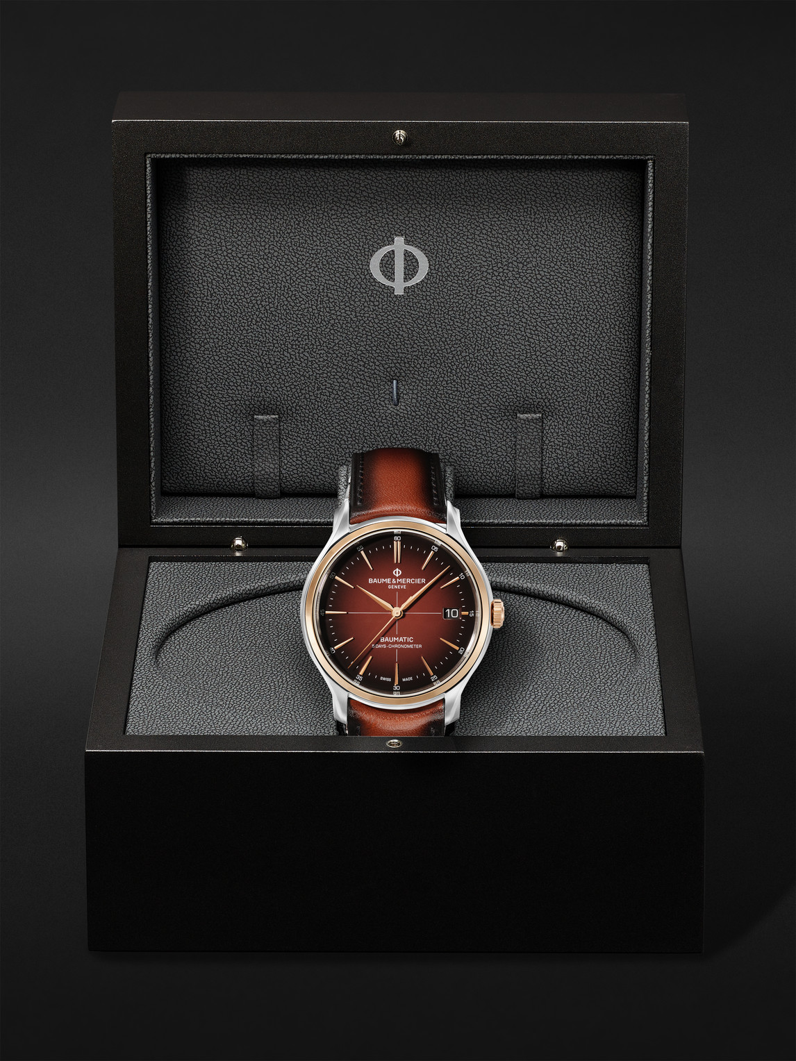 Shop Baume & Mercier Clifton Baumatic Automatic 40mm Stainless Steel And Leather Watch, Ref. No. M0a10713 In Brown