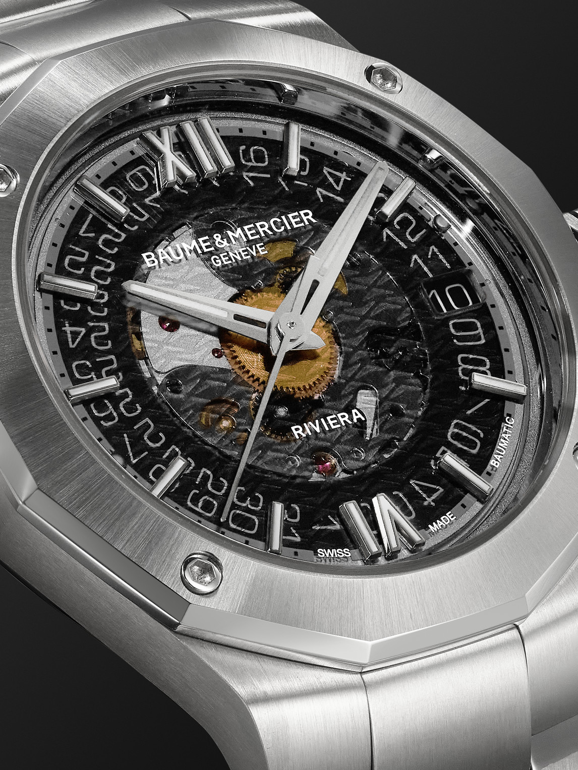 Shop Baume & Mercier Riviera Automatic 39mm Stainless Steel Watch, Ref. No. 10715 In Black