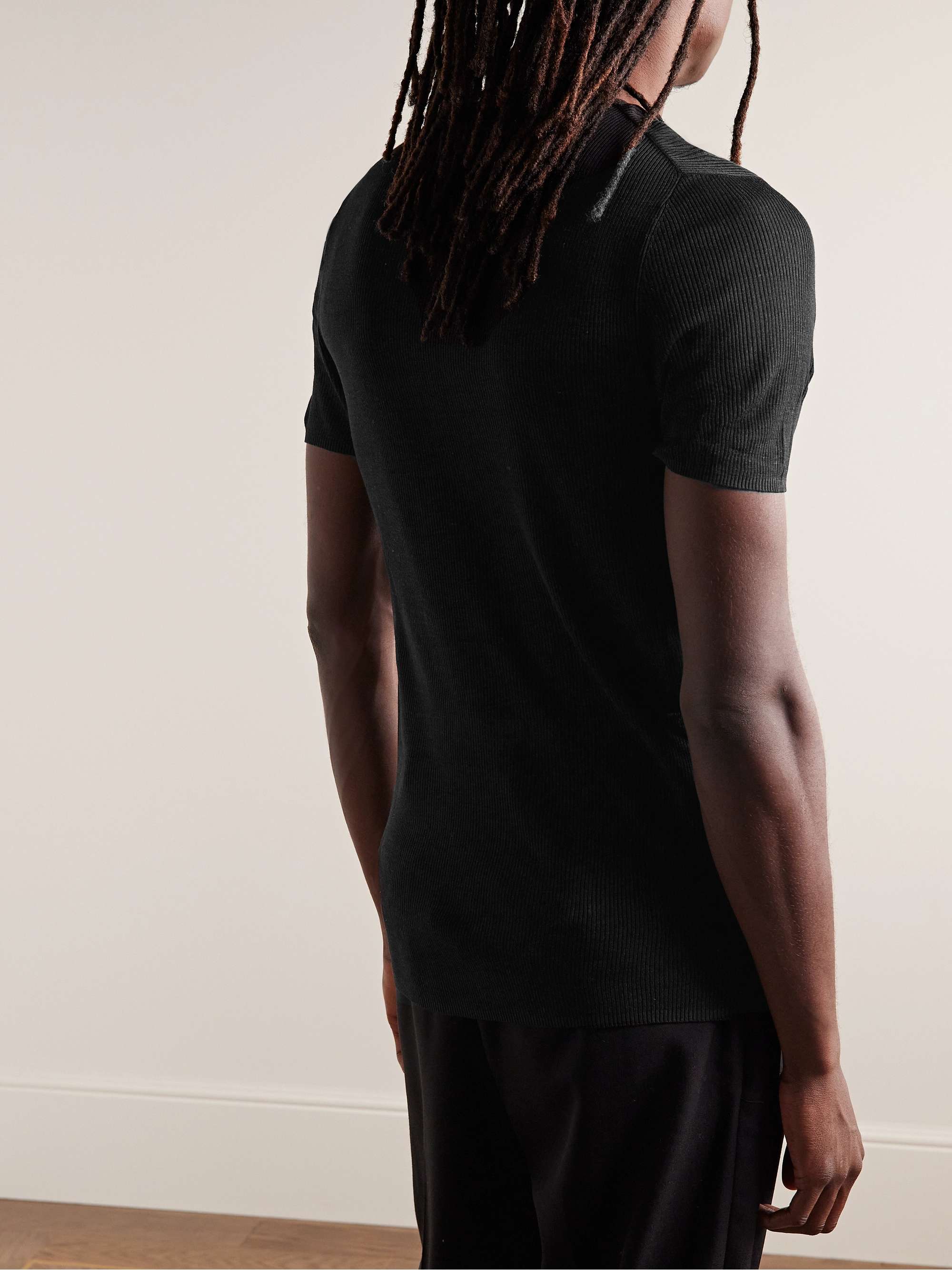 NILI LOTAN Griffen Slim-Fit Ribbed Silk T-Shirt