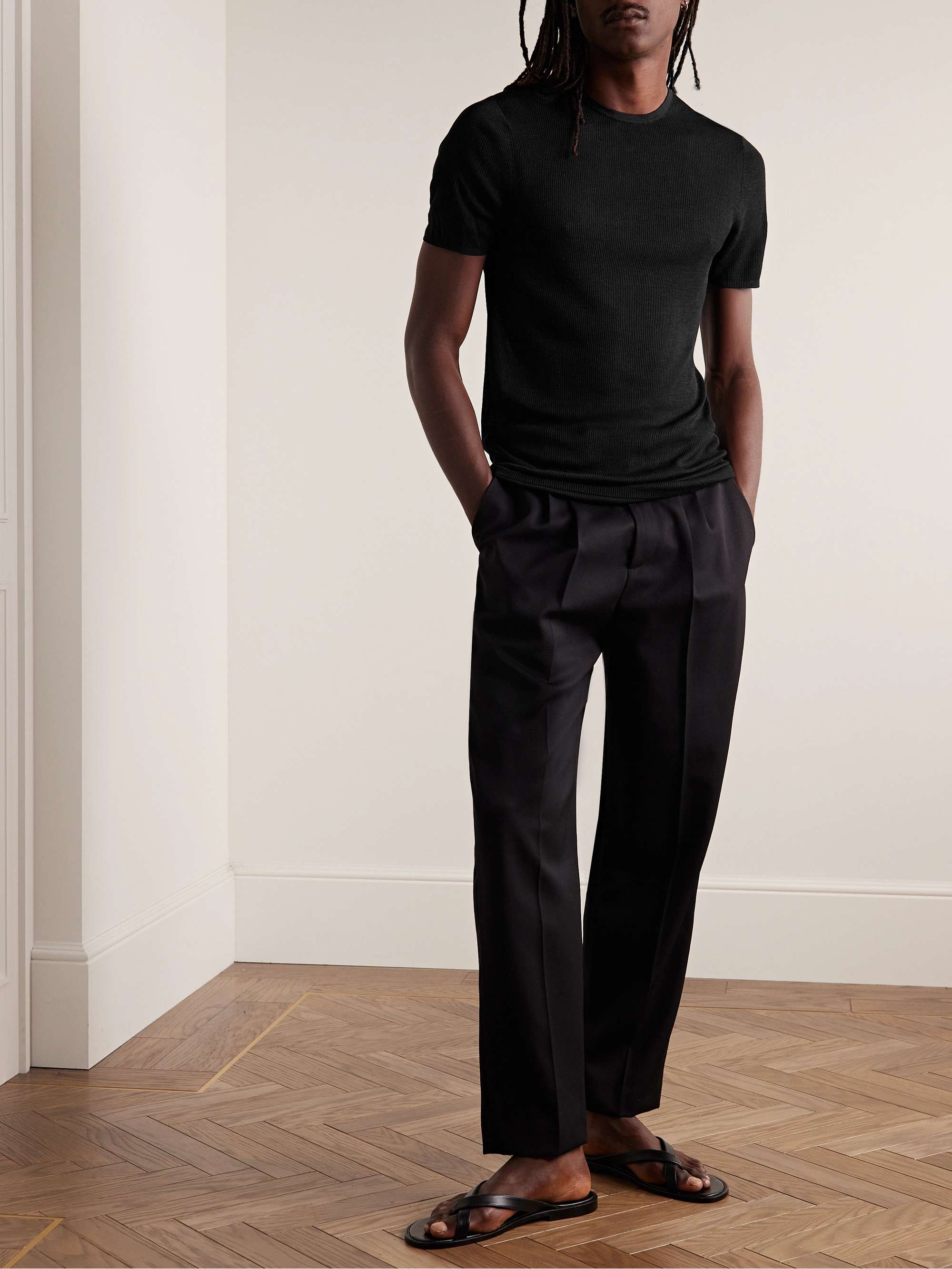 NILI LOTAN Griffen Slim-Fit Ribbed Silk T-Shirt