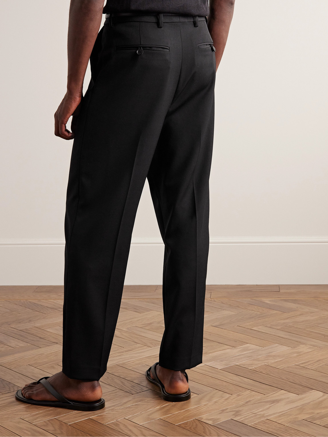 Shop Nili Lotan Emile Slim-fit Pleated Wool Trousers In Black