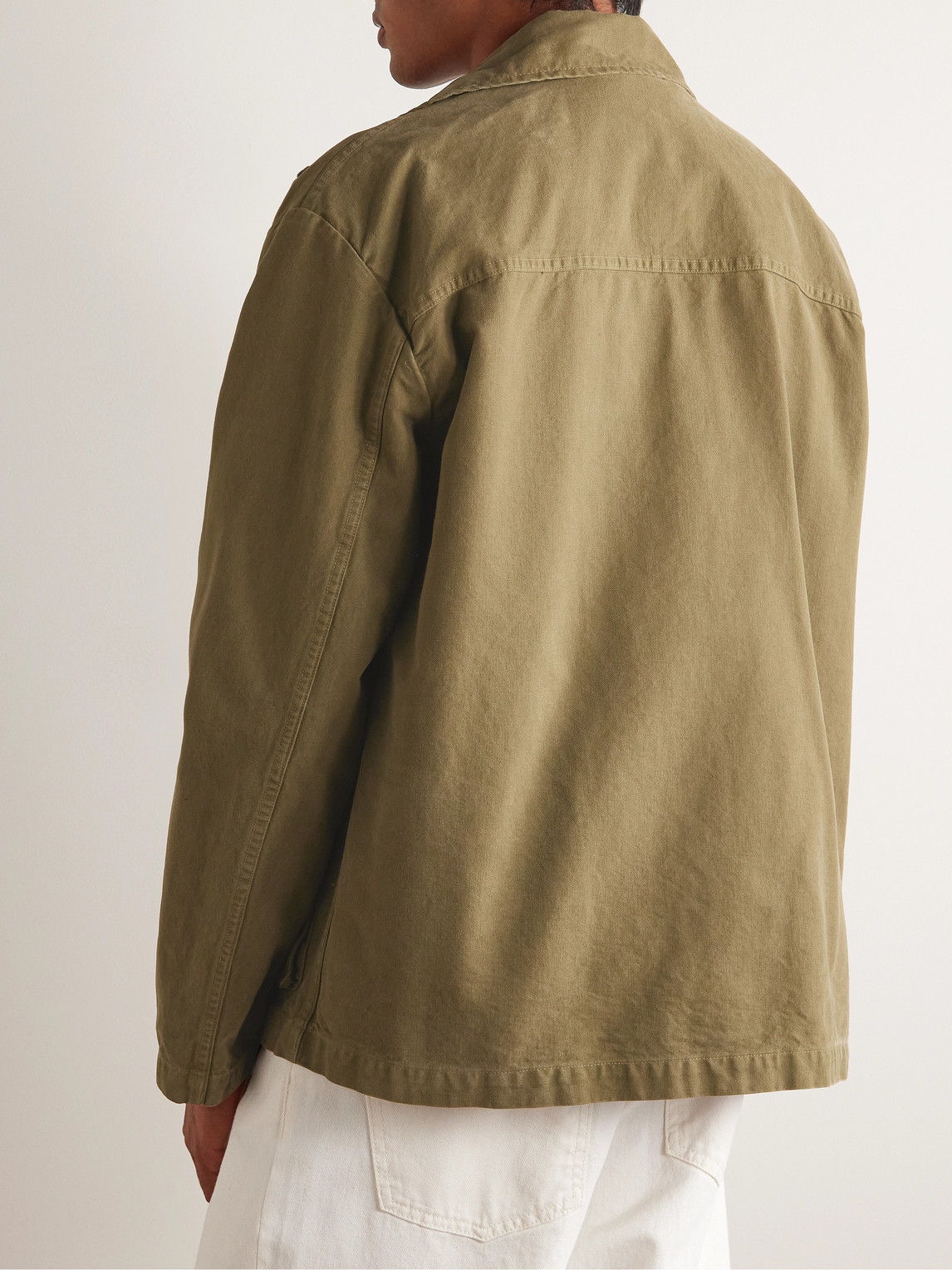 Shop Nili Lotan Ronnoc Garment-dyed Cotton-canvas Overshirt In Green