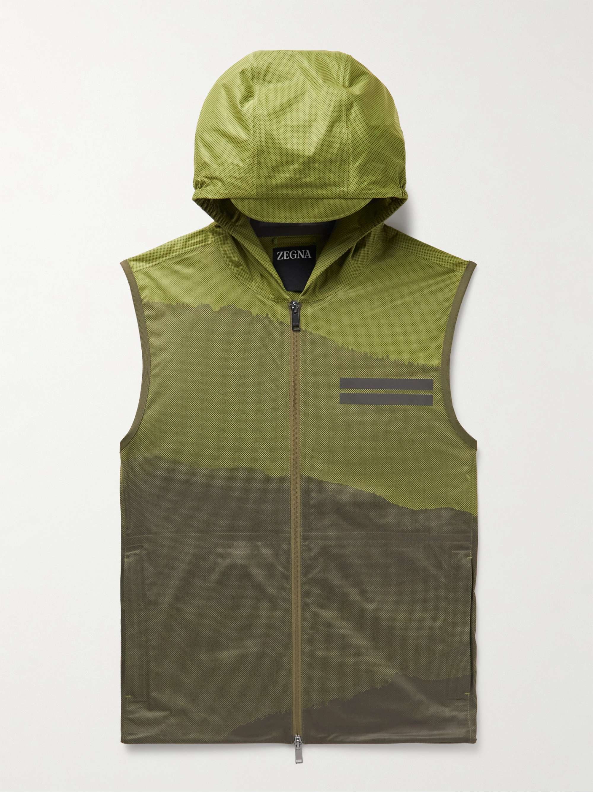 ZEGNA Mesh-Panelled Printed Shell Hooded Gilet