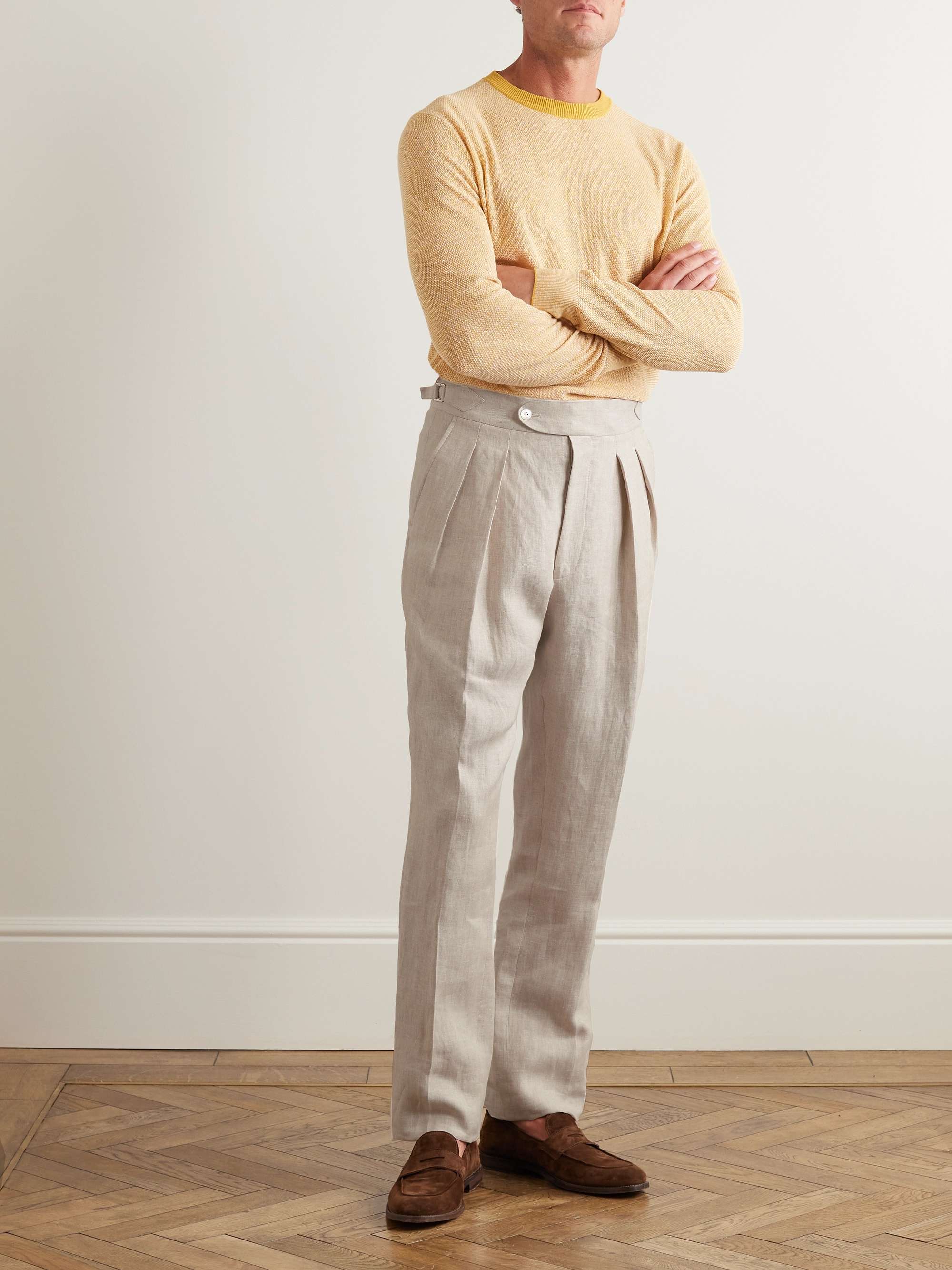 Tapered Pleated Linen-Twill Trousers