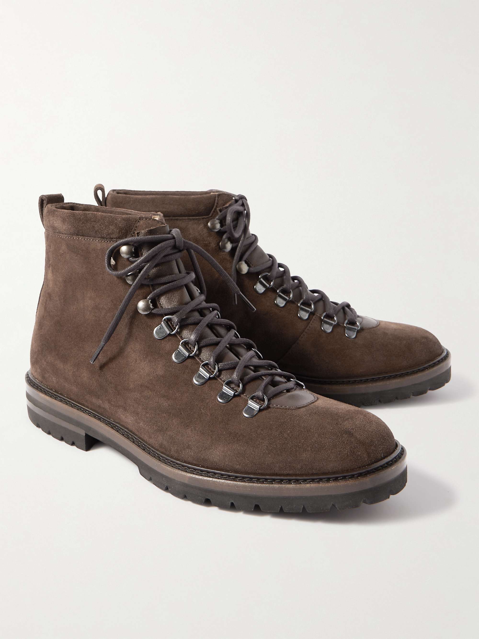 MANOLO BLAHNIK Caluario Leather-Trimmed Suede Hiking Boots for Men | MR ...