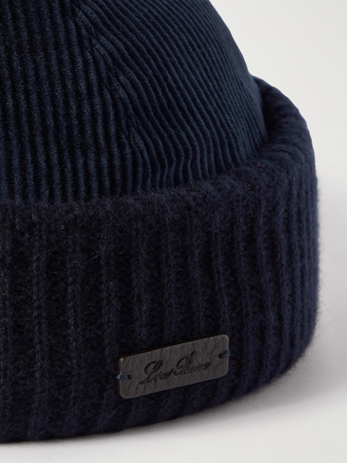 Shop Loro Piana Logo-appliquéd Ribbed Stretch-cotton And Cashmere-blend Beanie In Blue