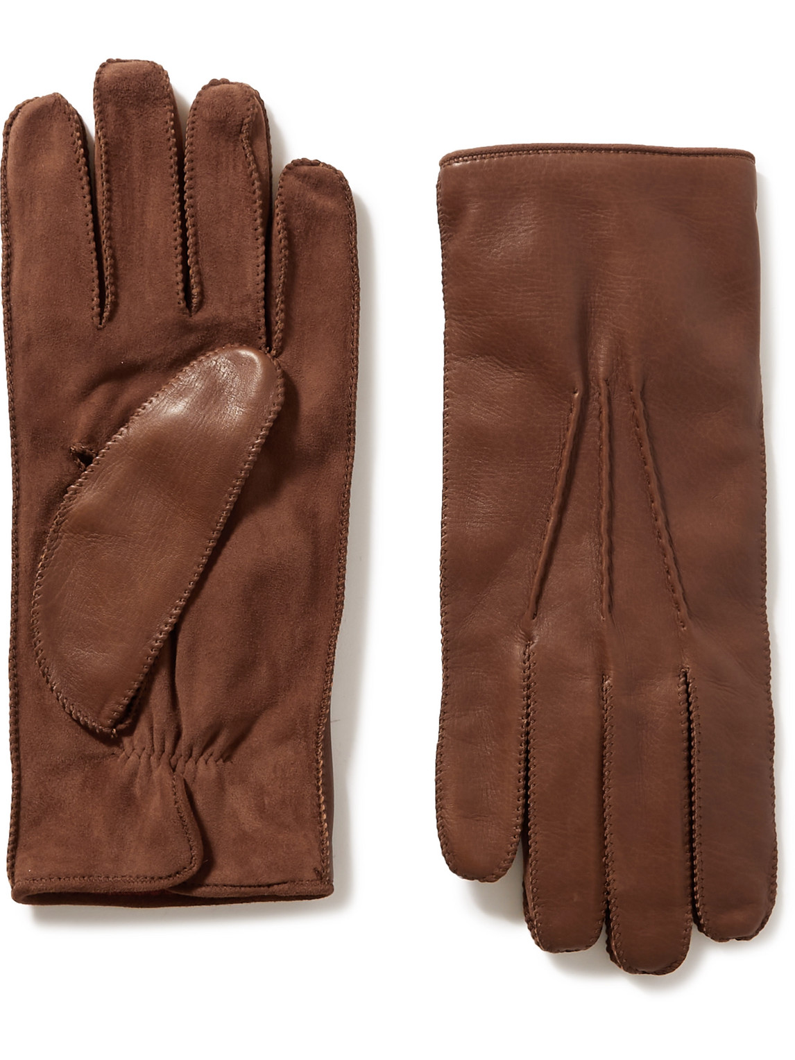 Loro Piana Archie Leather And Suede Gloves In Brown