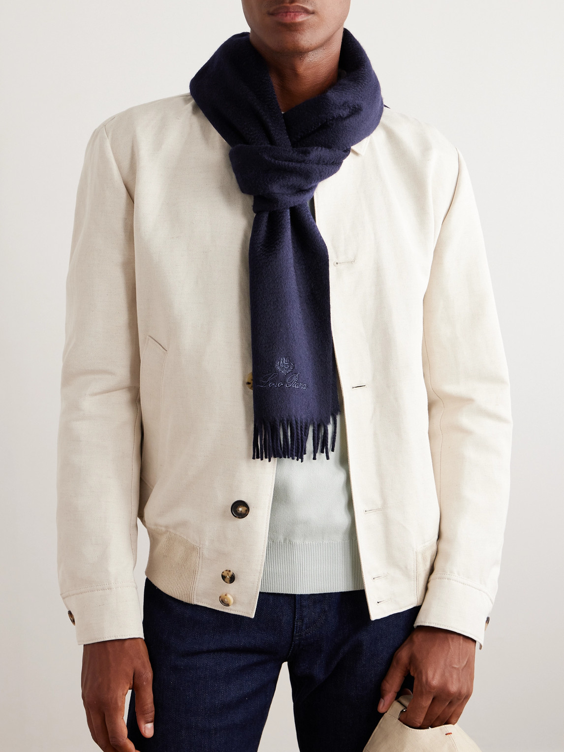 Loro Piana Fringed Cashmere Scarf In Blue