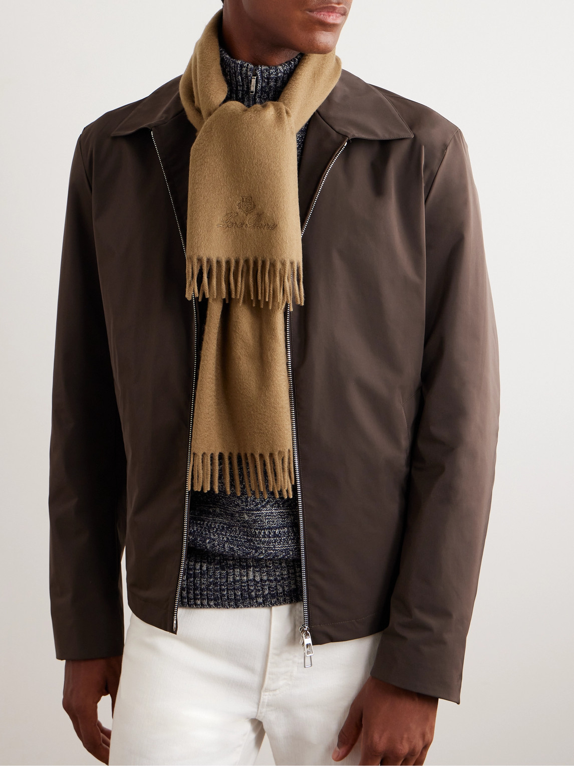 Shop Loro Piana Fringed Cashmere Scarf In Brown