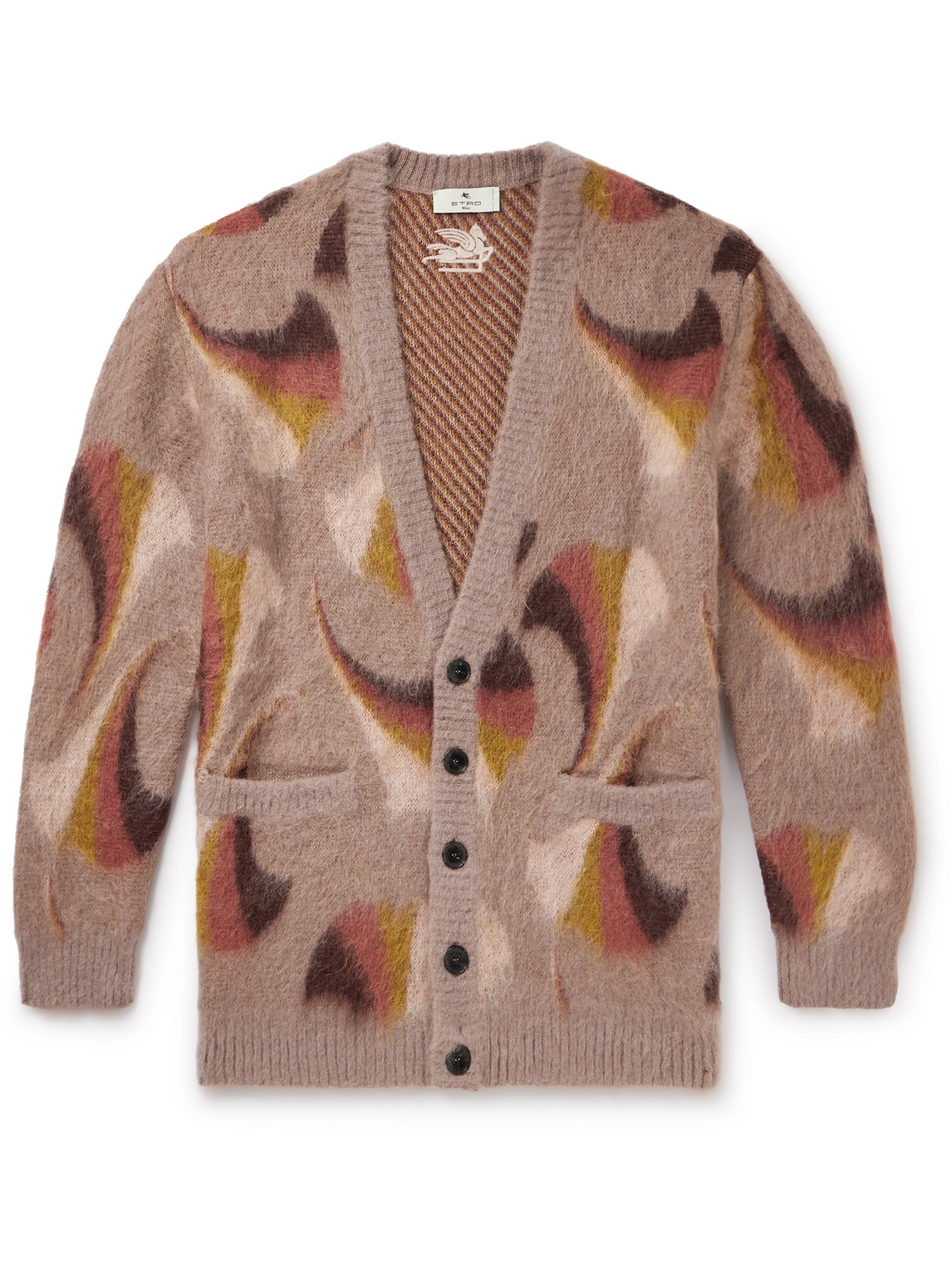 Printed Brushed Mohair-Blend Jacquard Cardigan