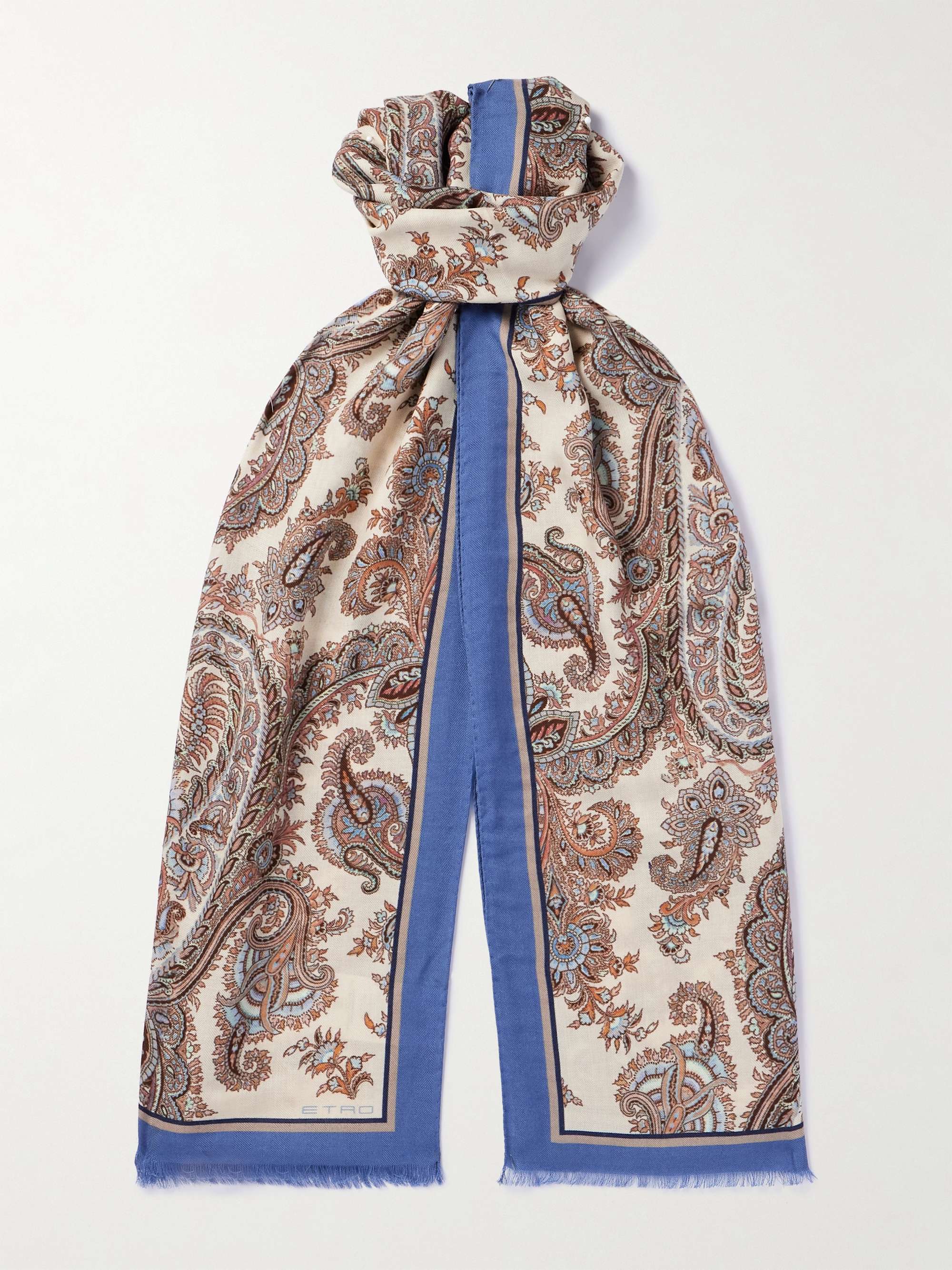 Paisley-Print Herringbone Modal and Cashmere-Blend Scarf