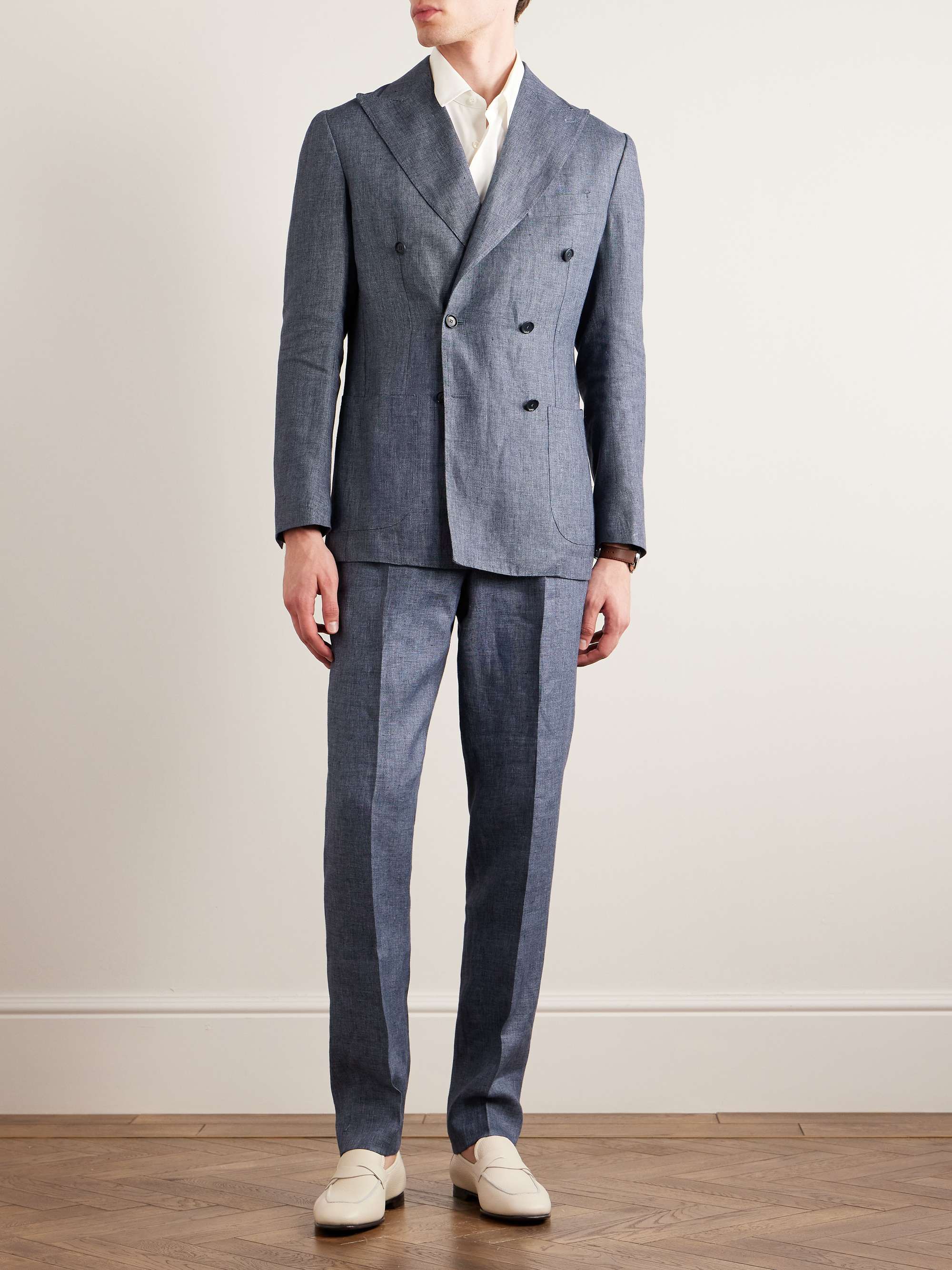 DE PETRILLO Slim-Fit Double-Breasted Linen Suit Jacket for Men | MR PORTER