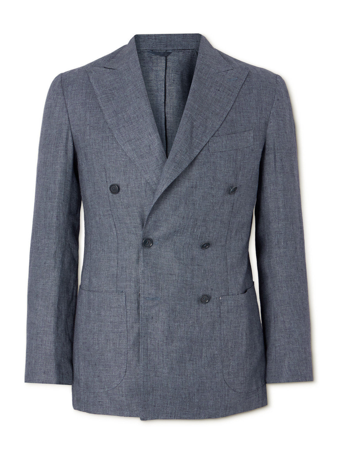 Slim-Fit Double-Breasted Linen Suit Jacket