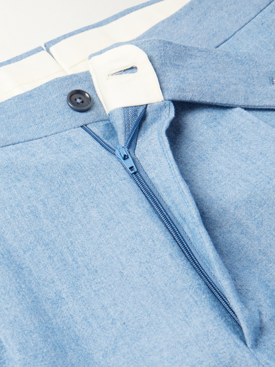 Straight-Leg Pleated Cotton-Chambray Trousers