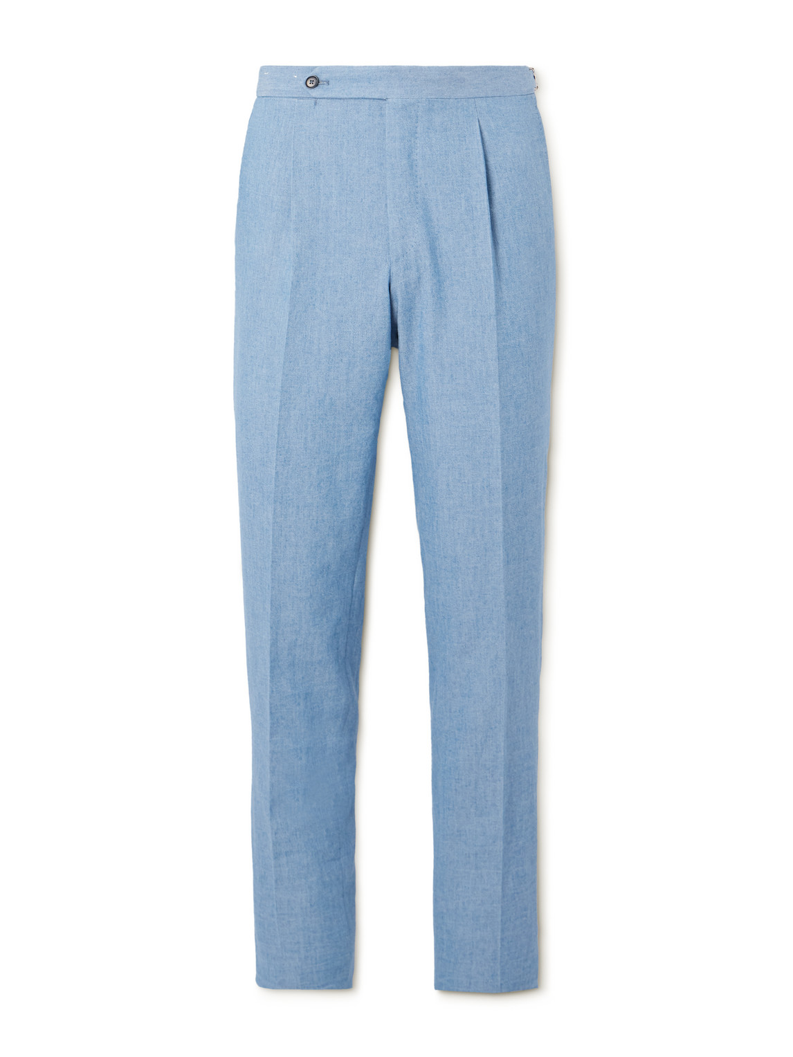 Straight-Leg Pleated Cotton-Chambray Trousers