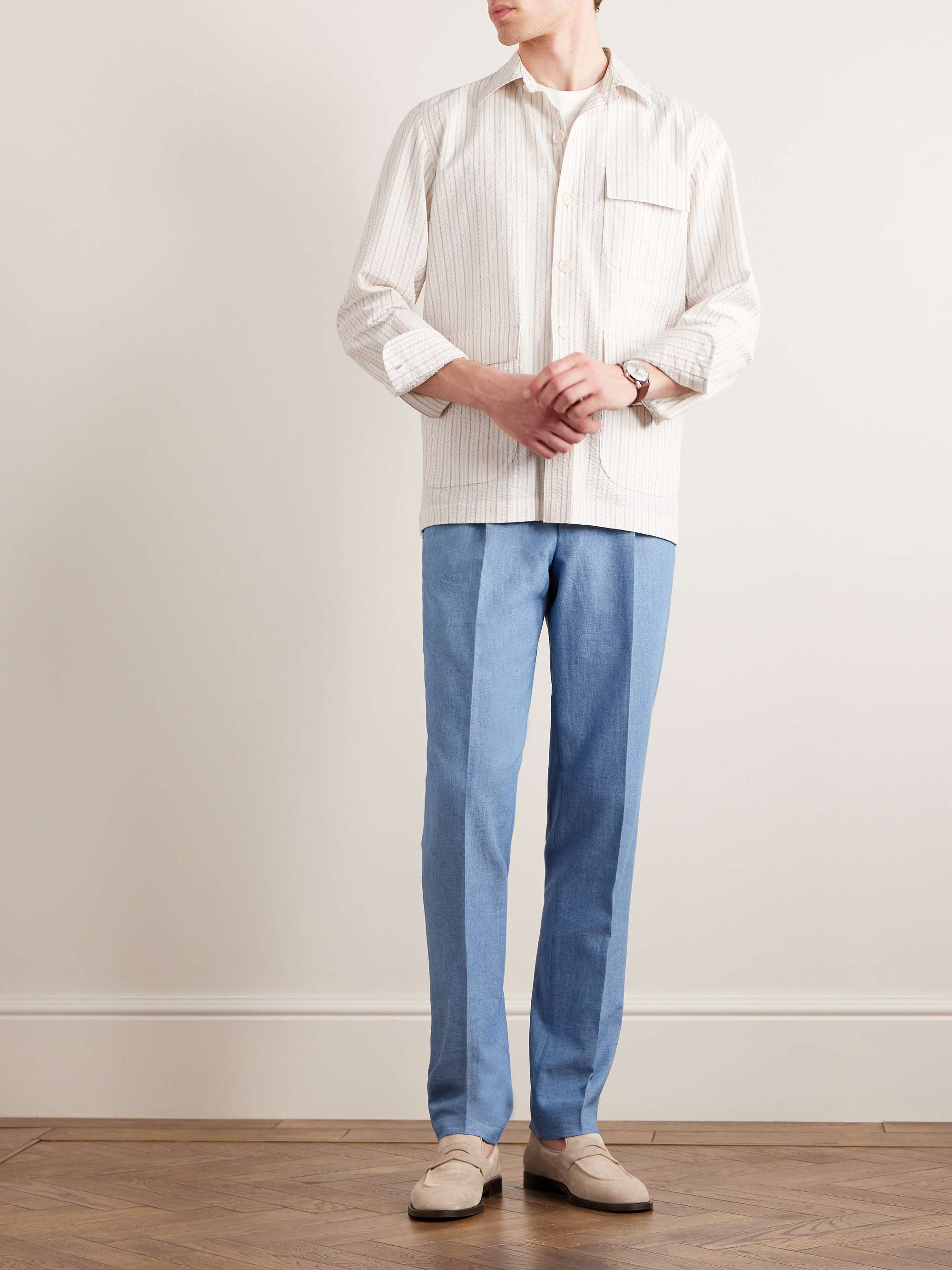 DE PETRILLO Striped Cotton-Seersucker Shirt for Men | MR PORTER