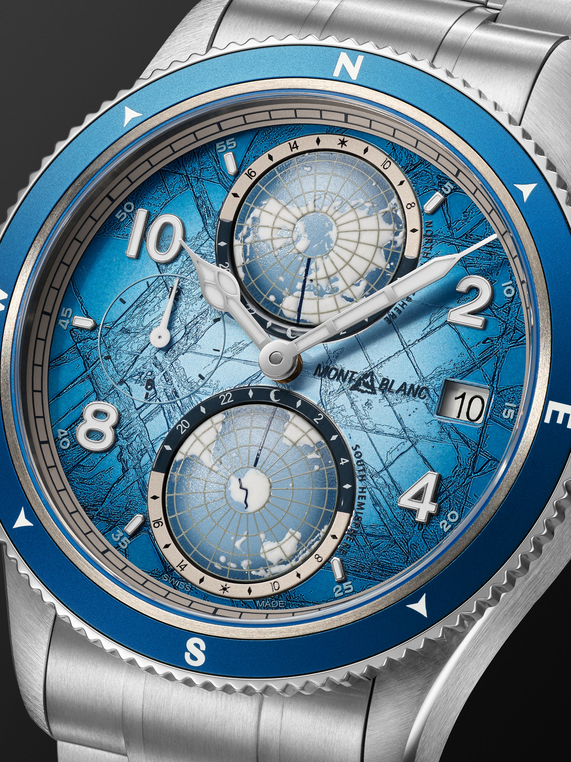 Shop Montblanc 1858 Geosphere 0 Oxygen South Pole Exploration Limited Edition Automatic 42mm Interchangeable Titani In Blue