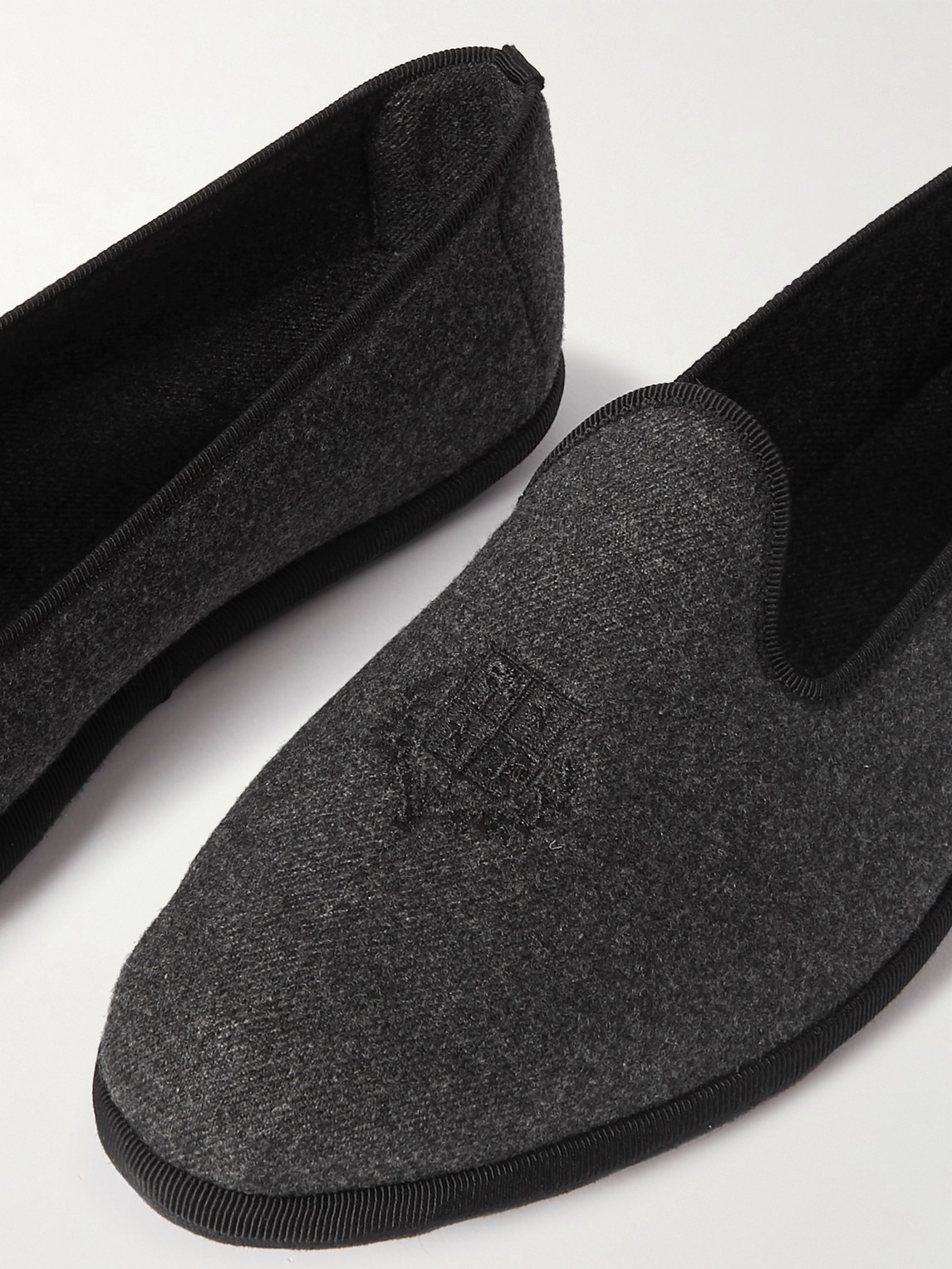 Shop Loro Piana Logo-embroidered Cashmere-blend Slippers In Gray