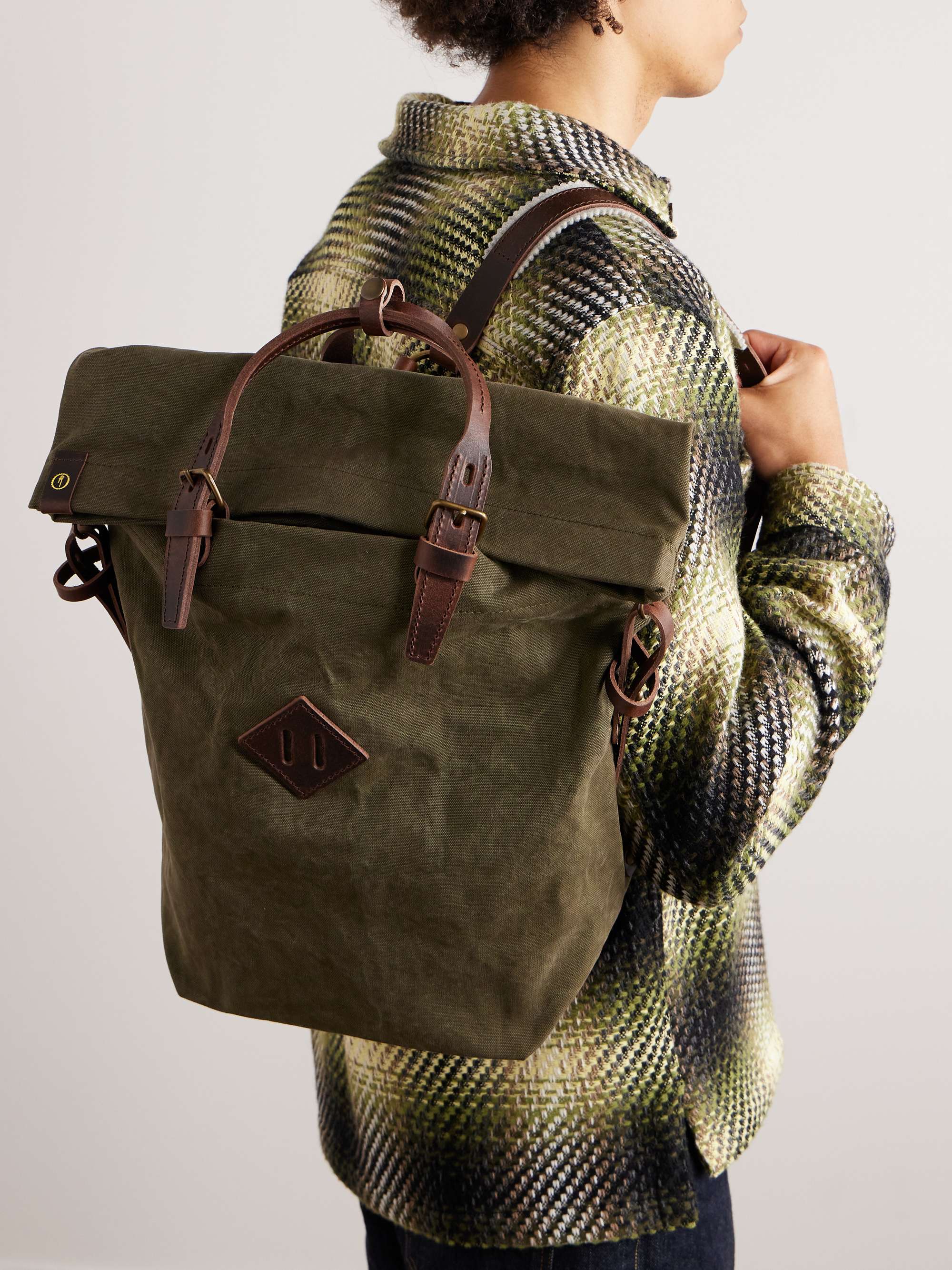 Woody Leather-Trimmed Cotton-Canvas Backpack