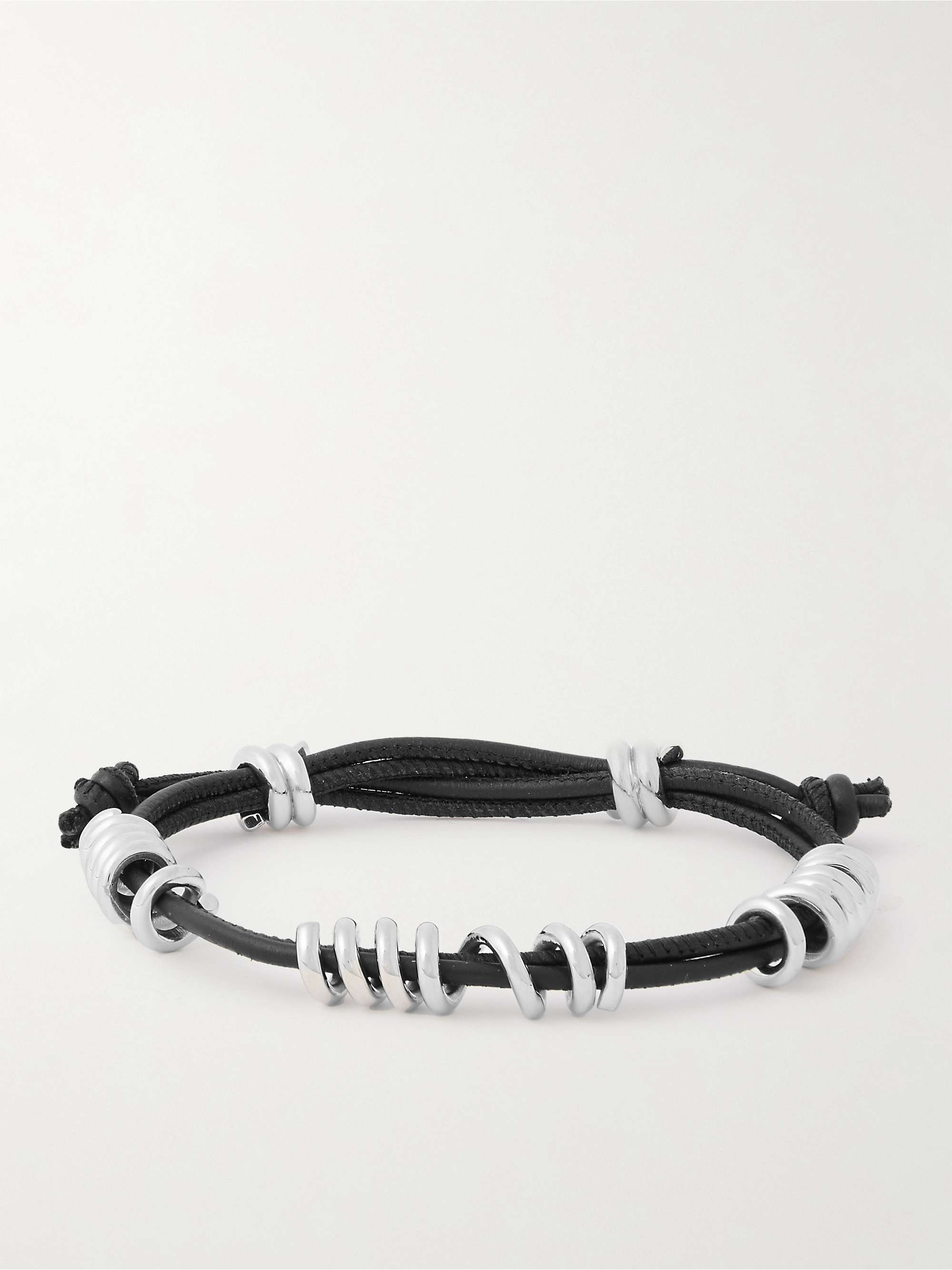 Lanvin Platinum-Plated and Leather Bracelet - Men - Black Jewelry