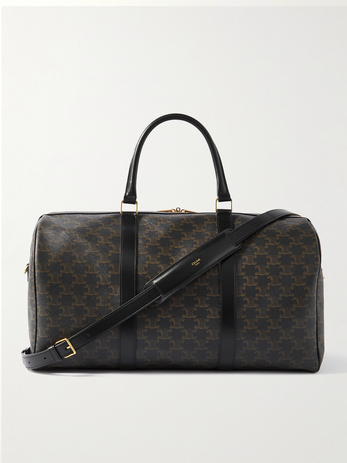 Triomphe Medium Leather-Trimmed Logo-Jacquard Canvas Weekend Bag